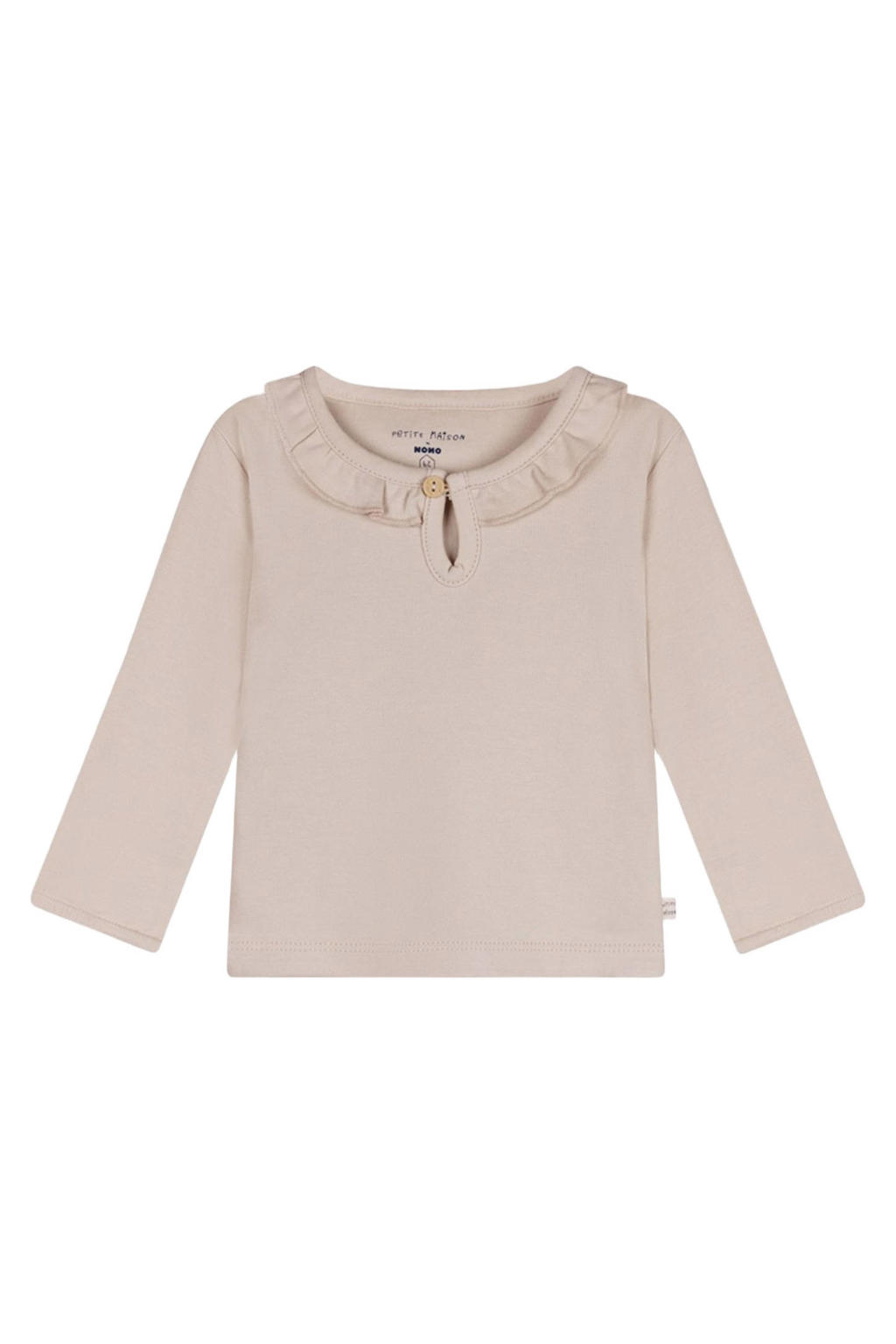 Beige meisjes Petite Maison baby longsleeve Kaya van katoen met effen, lange mouwen, ronde hals, knoopsluiting en ruches