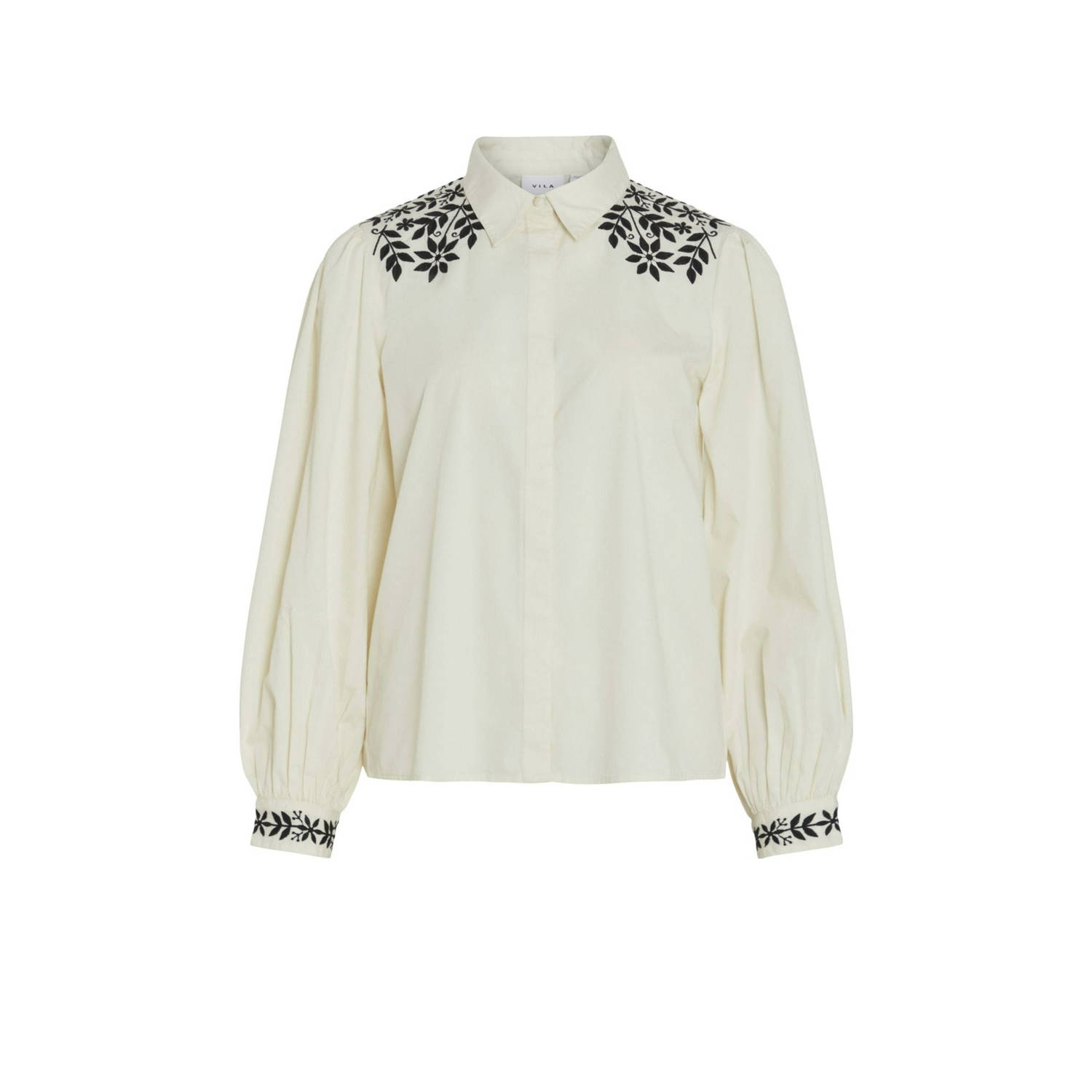 VILA gebloemde blouse VICARIA crème zwart