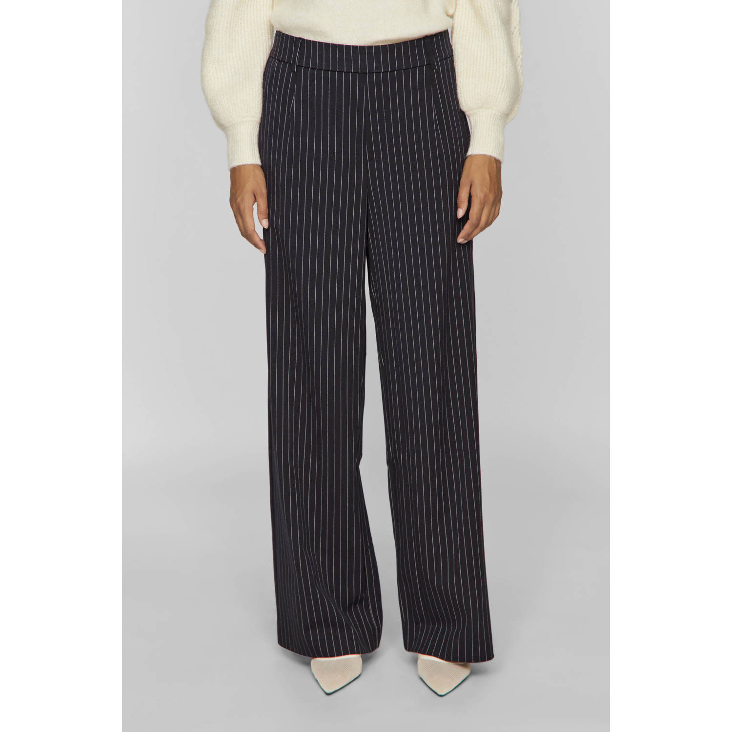 VILA high waist wide leg broek VIVARONE met krijtstreep