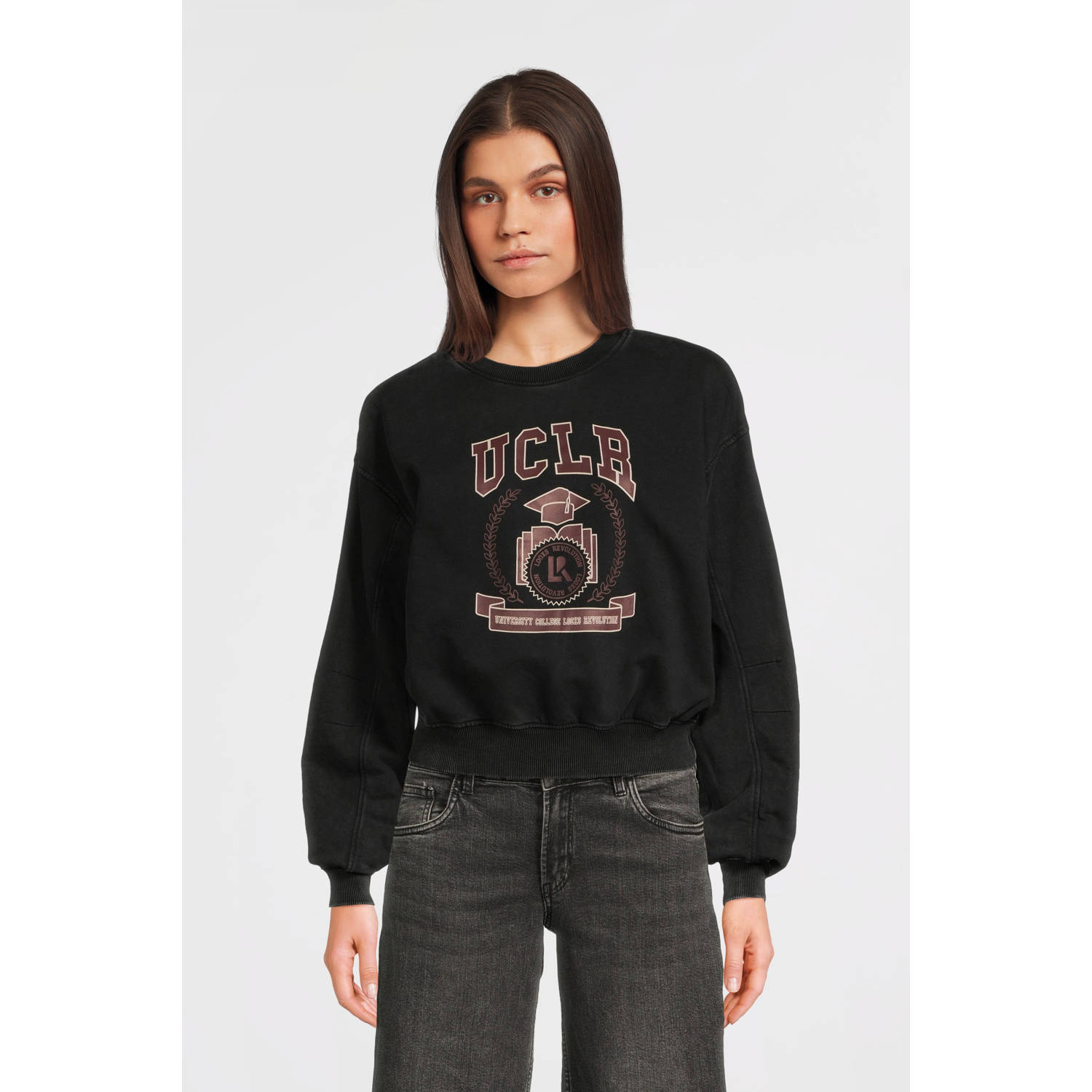 LOOXS 10sixteen sweater met printopdruk verwassen zwart