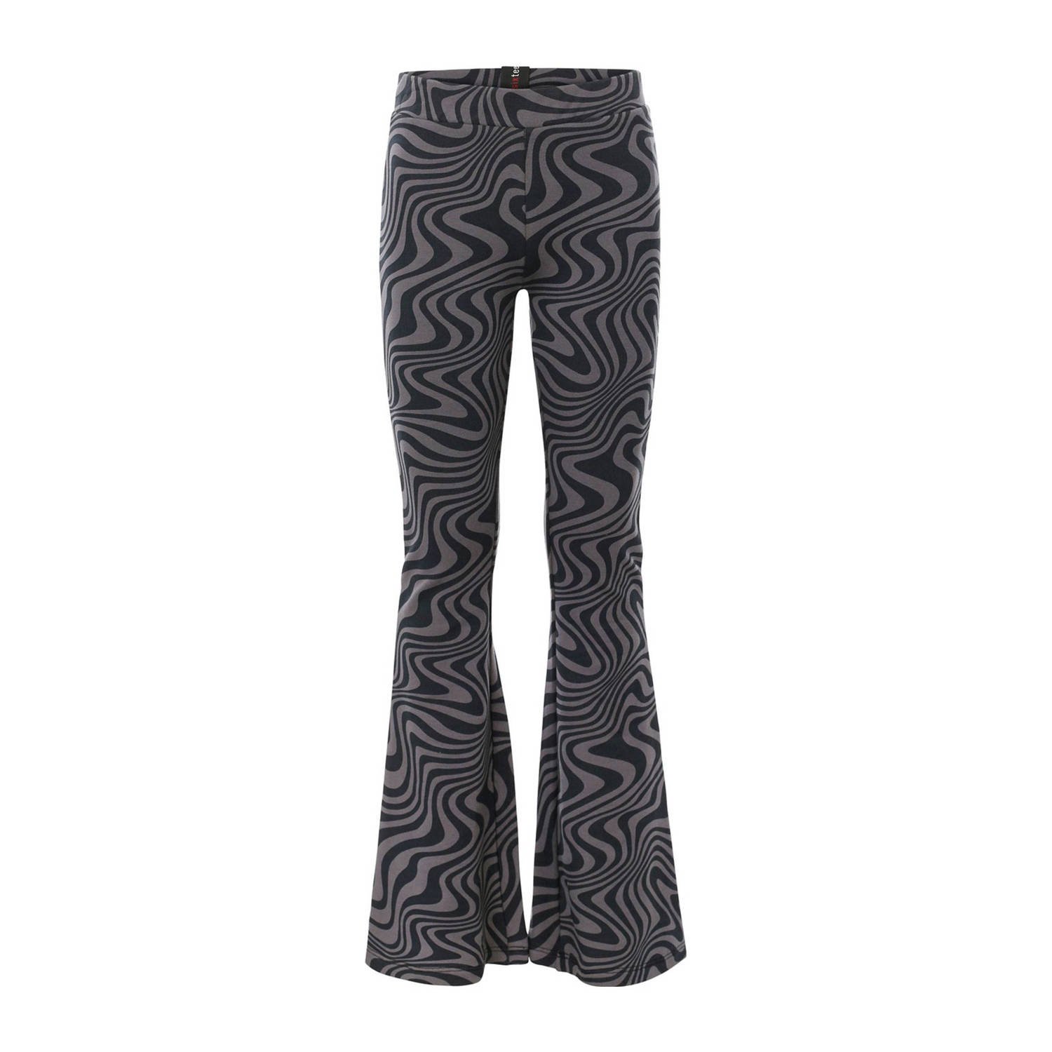 LOOXS 10sixteen flared broek met all over print grijs donkergrijs