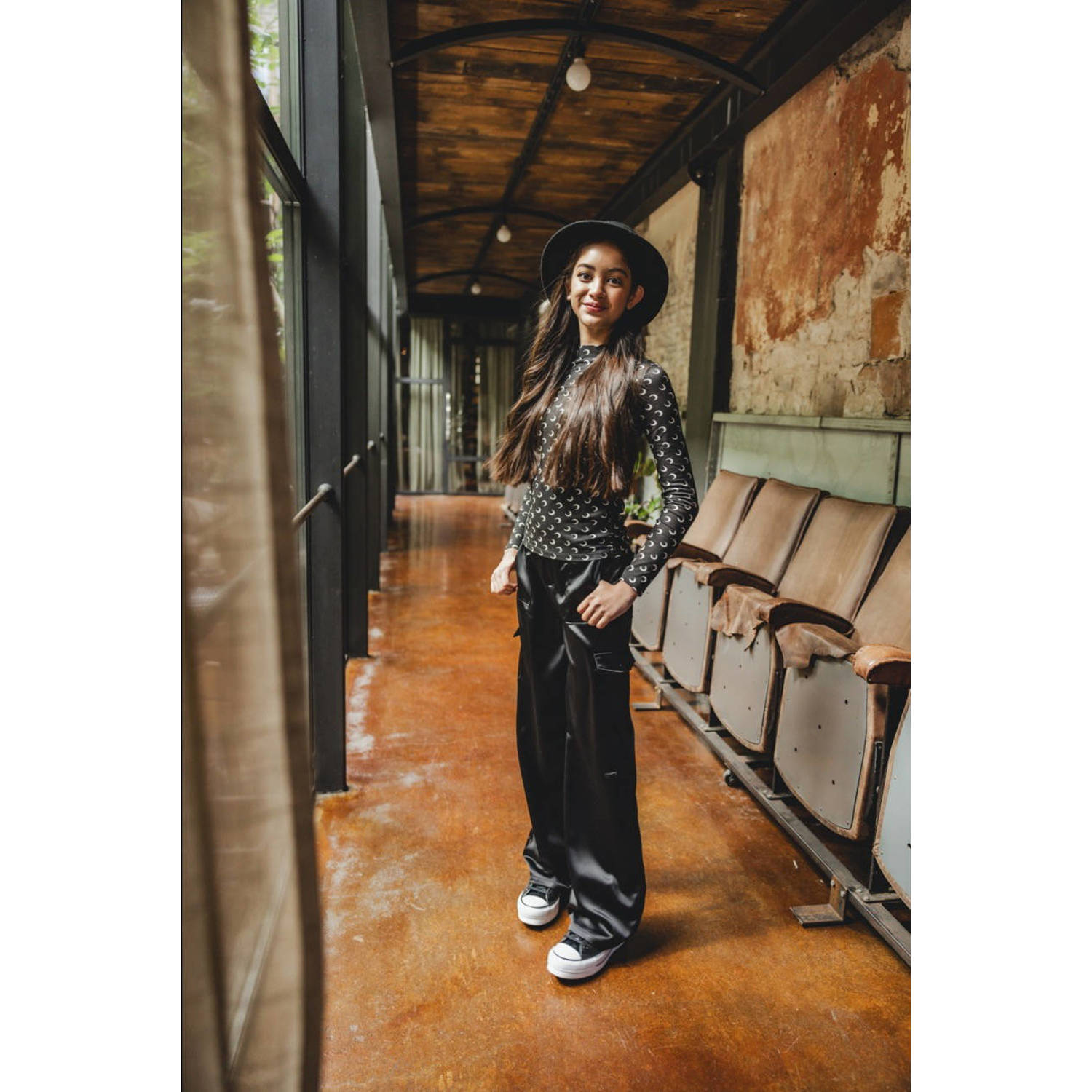LOOXS 10sixteen top met all over print zwart ecru