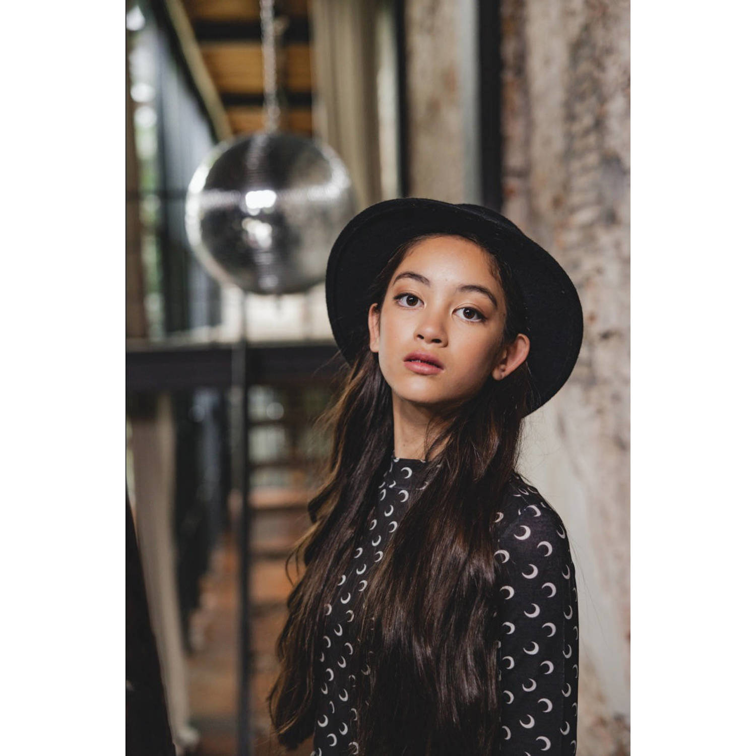 LOOXS 10sixteen top met all over print zwart ecru