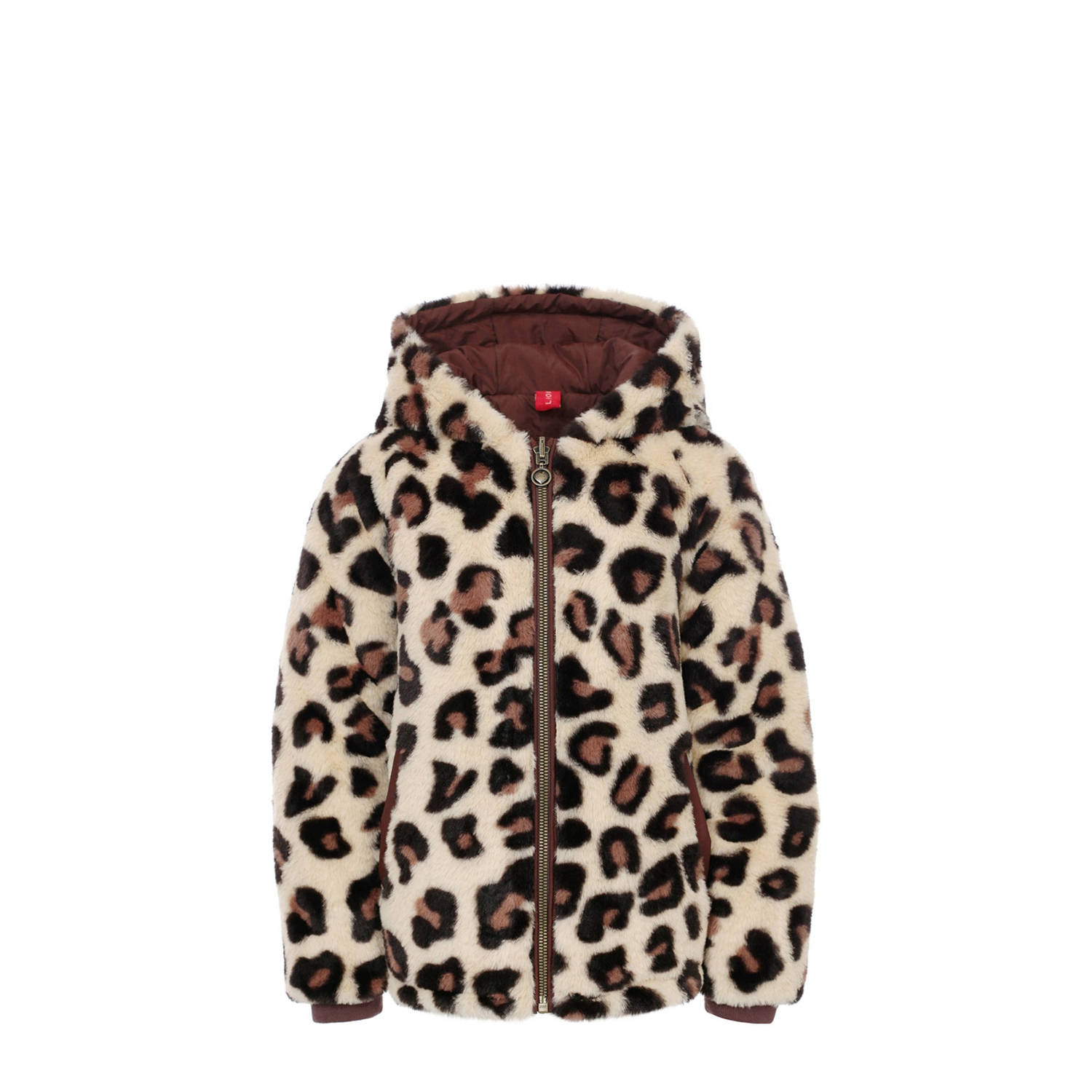 LOOXS little reversibe winterjas met panterprint bruin beige
