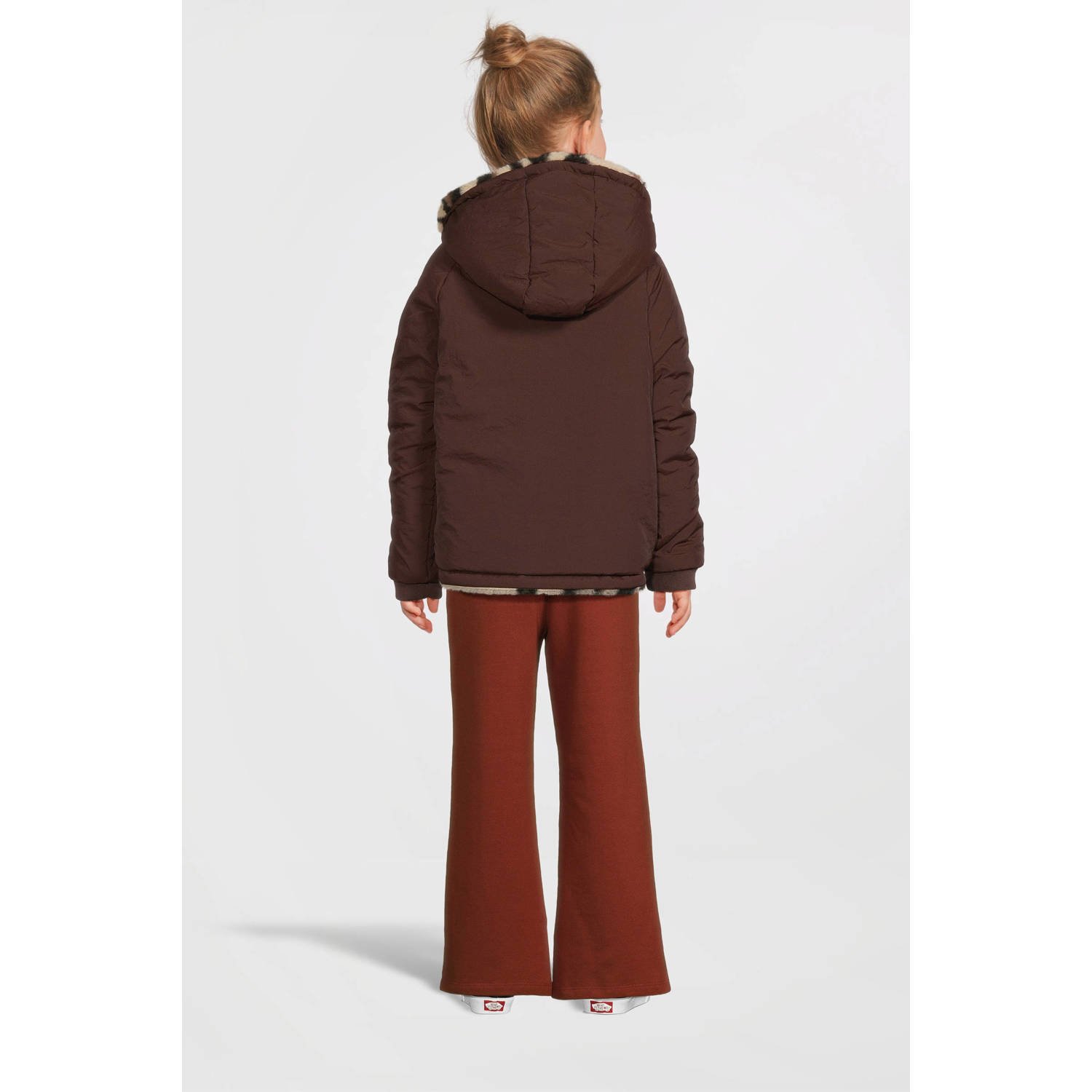 LOOXS little reversibe winterjas met panterprint bruin beige