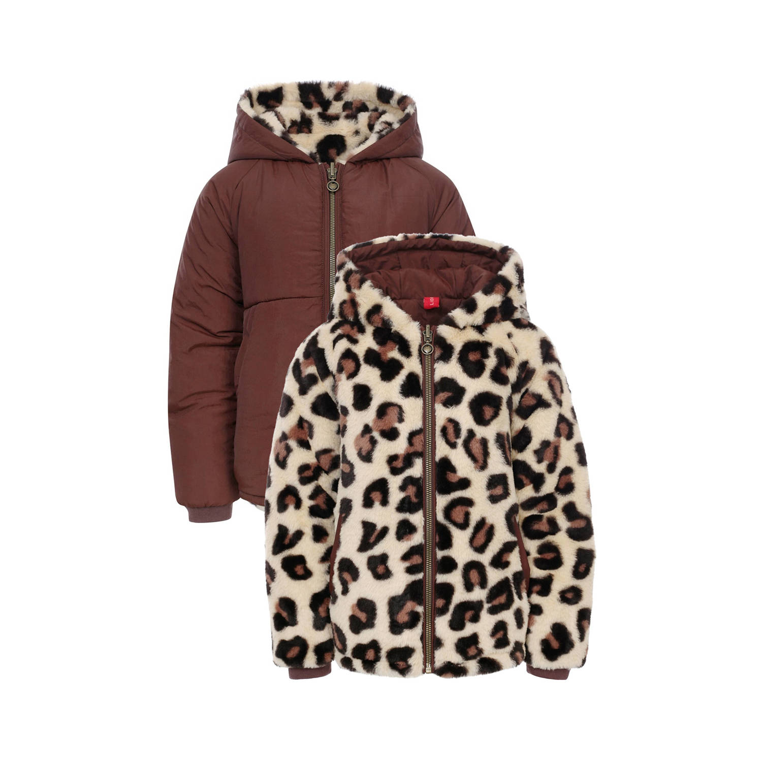 LOOXS little tussenjas met panterprint bruin Meisjes Polyester Capuchon 122