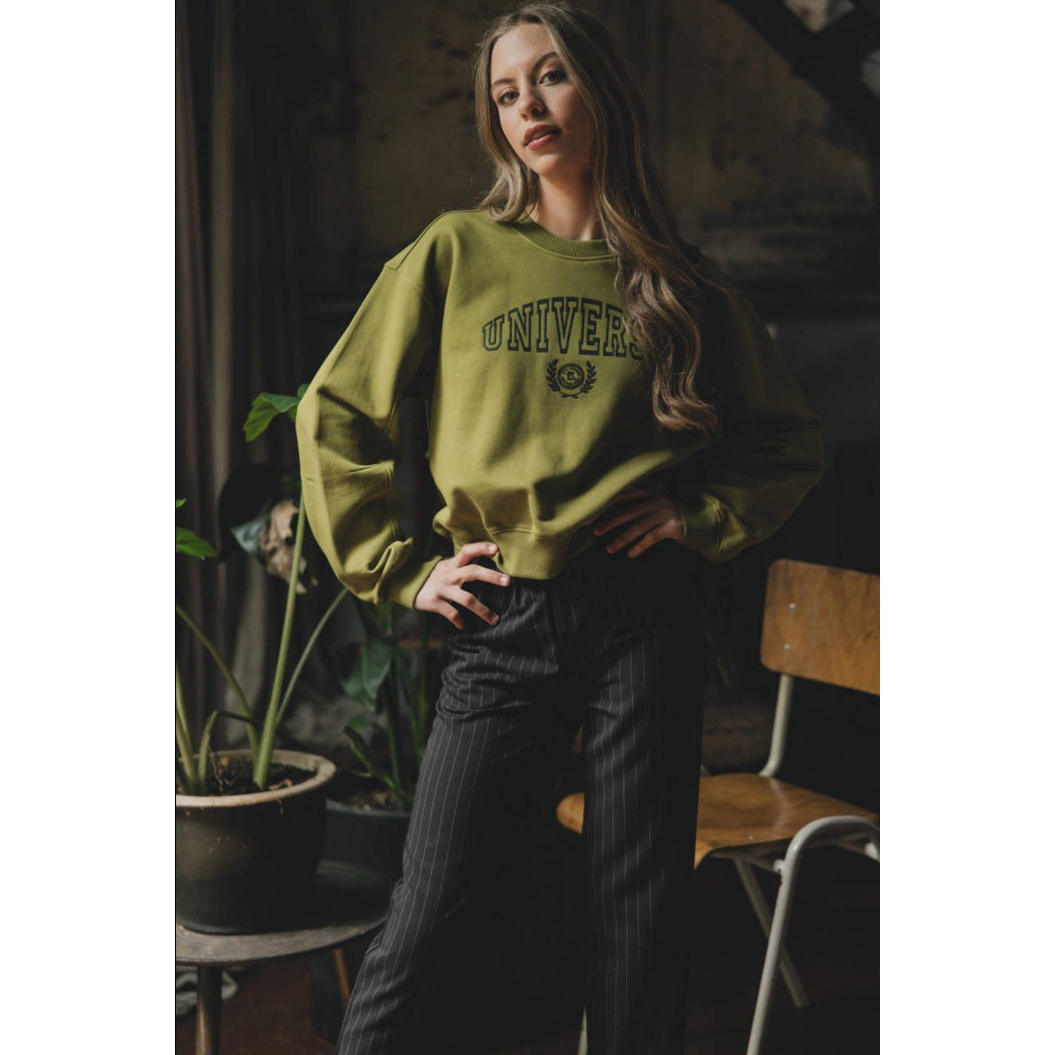 LOOXS 10sixteen gestreepte loose fit broek zwart