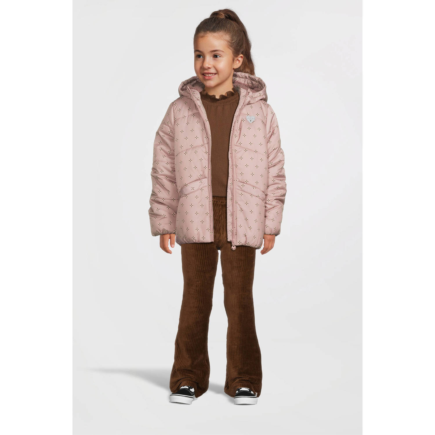 LOOXS little gewatteerde winterjas met all over print roze
