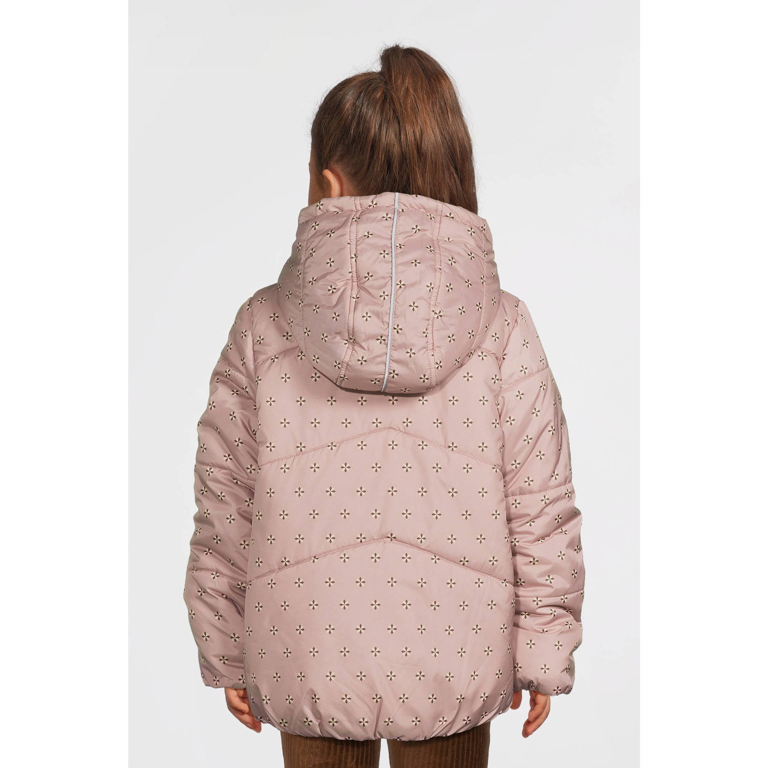 LOOXS little gewatteerde winterjas met all over print roze