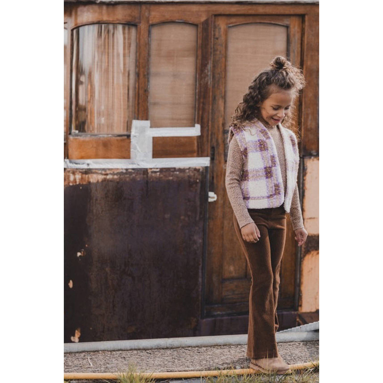LOOXS little geruit gilet ecru paars