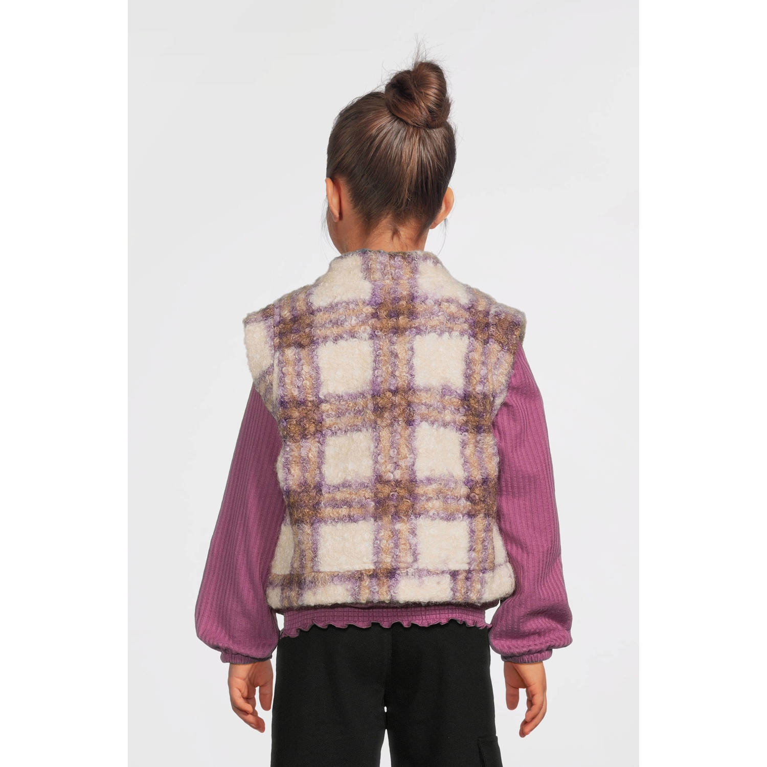 LOOXS little geruit gilet ecru paars