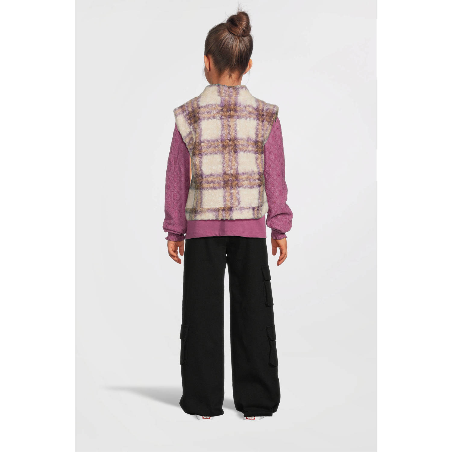 LOOXS little geruit gilet ecru paars