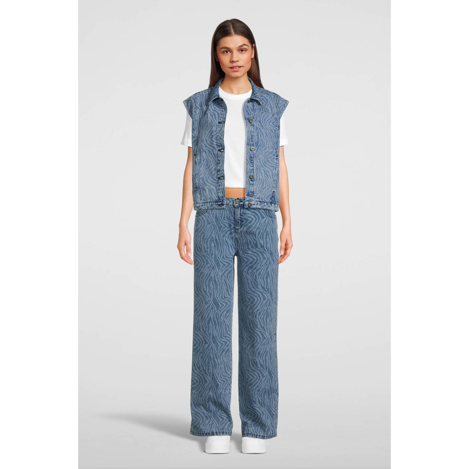 LOOXS 10sixteen loose fit jeans met all over print royal blue
