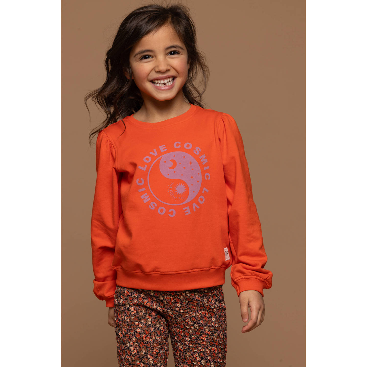 LOOXS little sweater met printopdruk oranje Meisjes Stretchkatoen Ronde hals 104