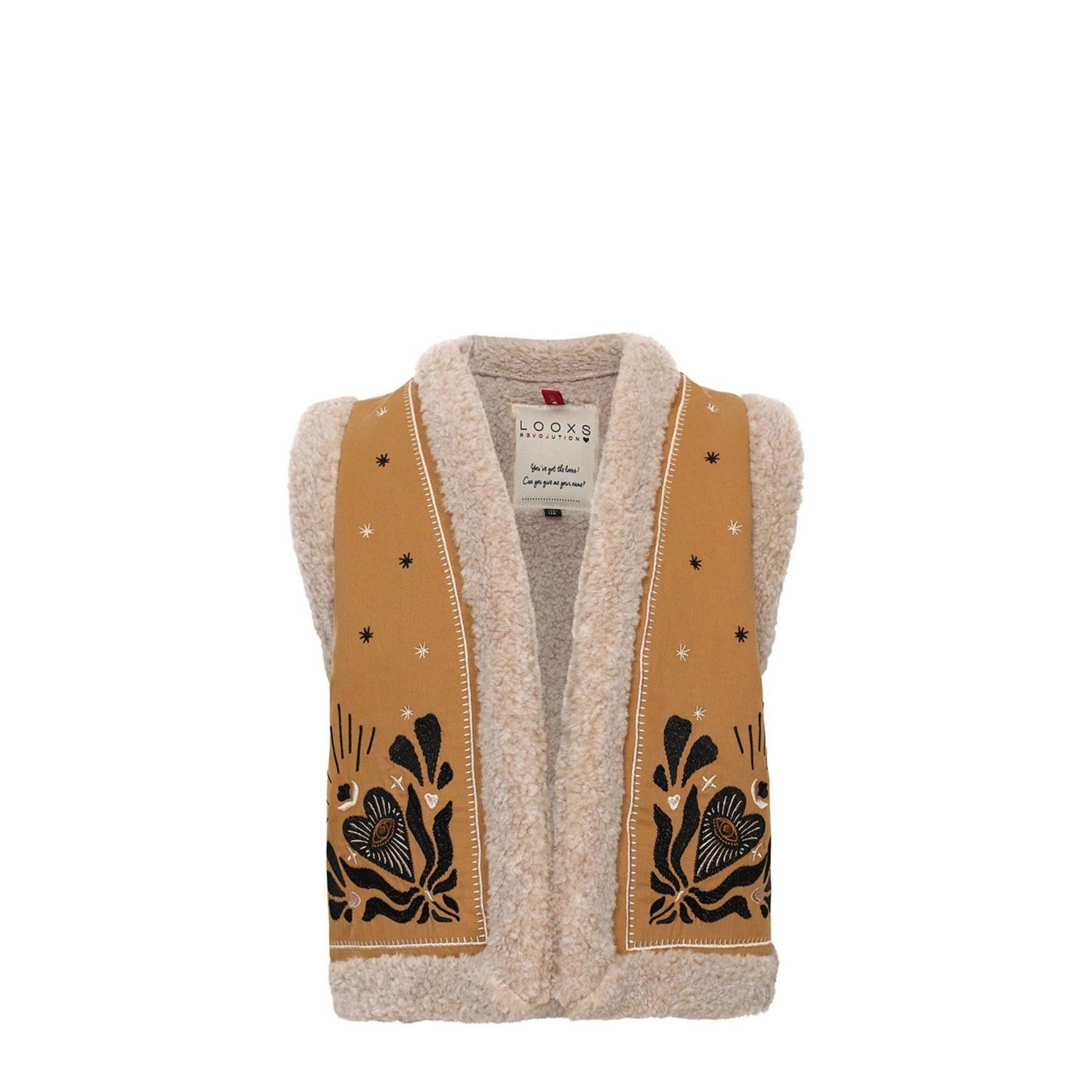 LOOXS little gilet met printopdruk okergeel beige