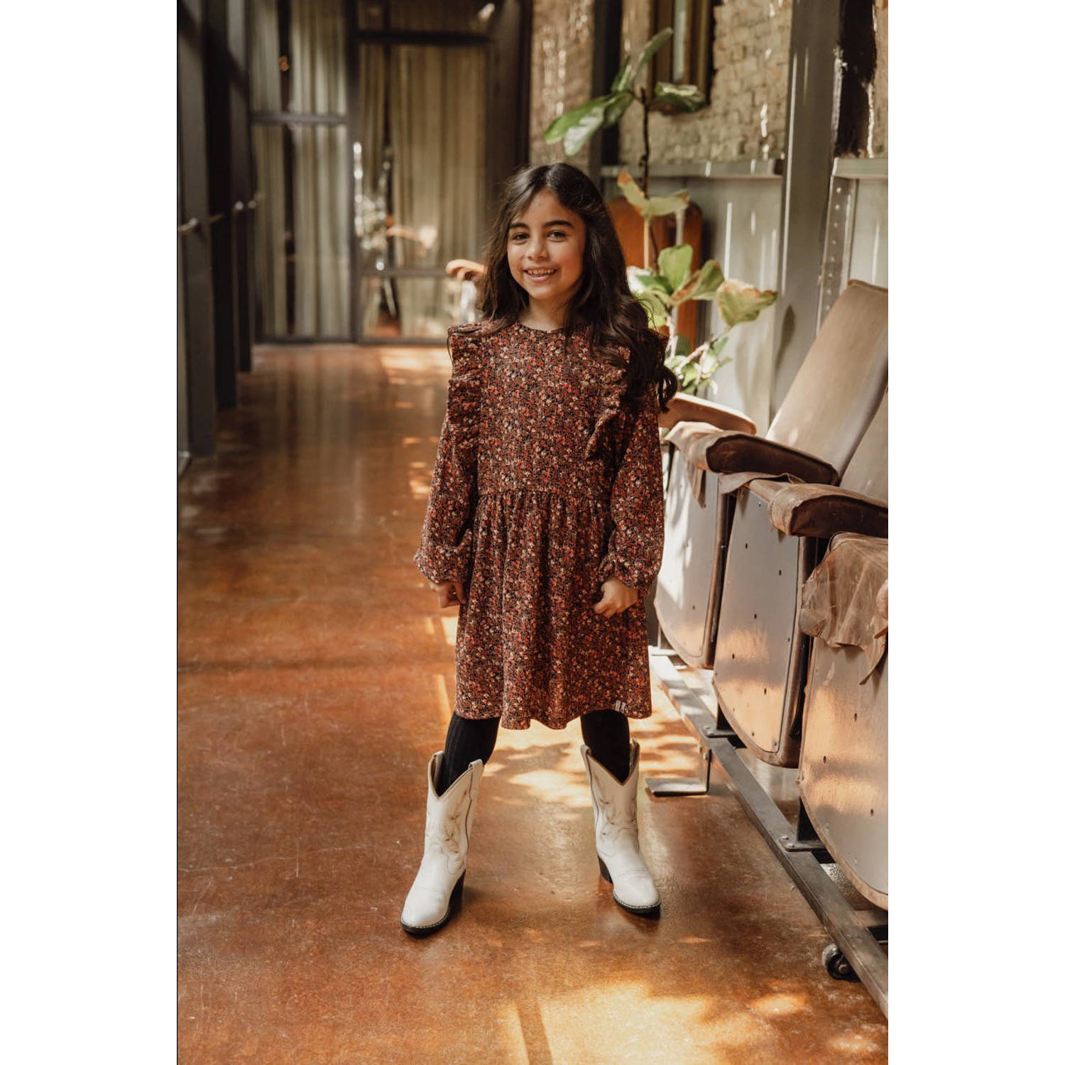 LOOXS little gebloemde jurk oranje