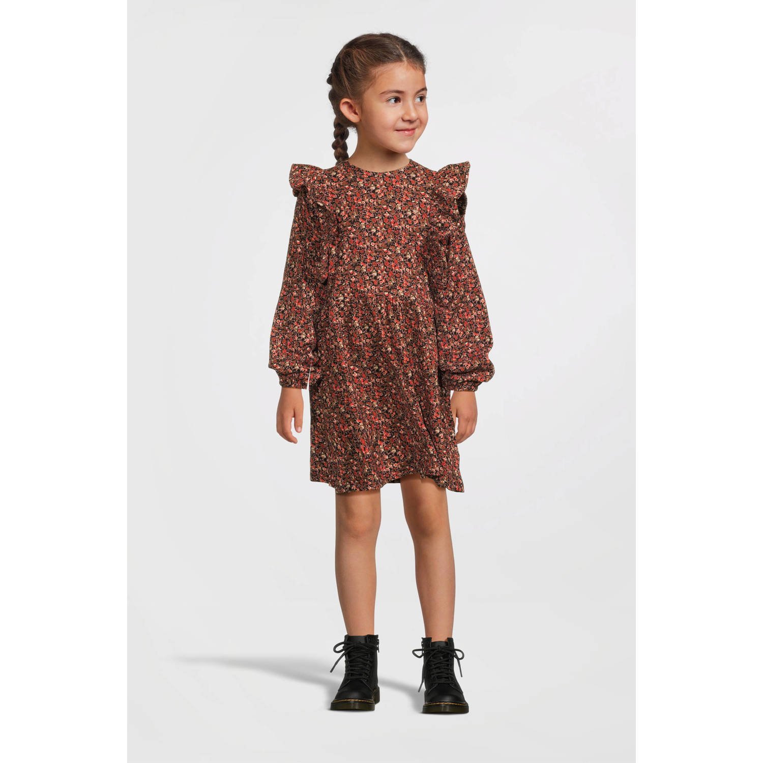 LOOXS little gebloemde jurk oranje Meisjes Polyester Ronde hals Bloemen 116