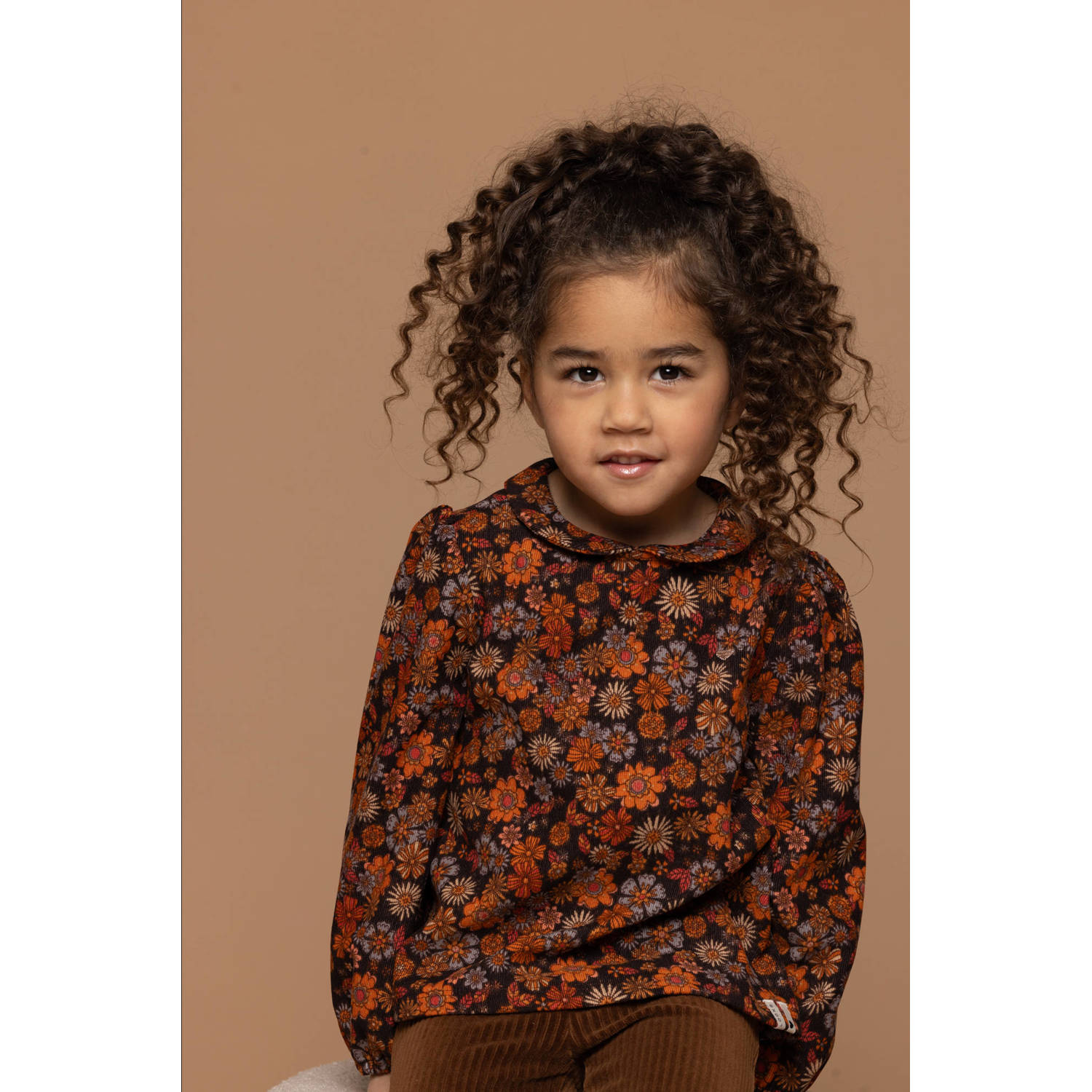 LOOXS little gebloemde corduroy blouse oranje Bloemen 104