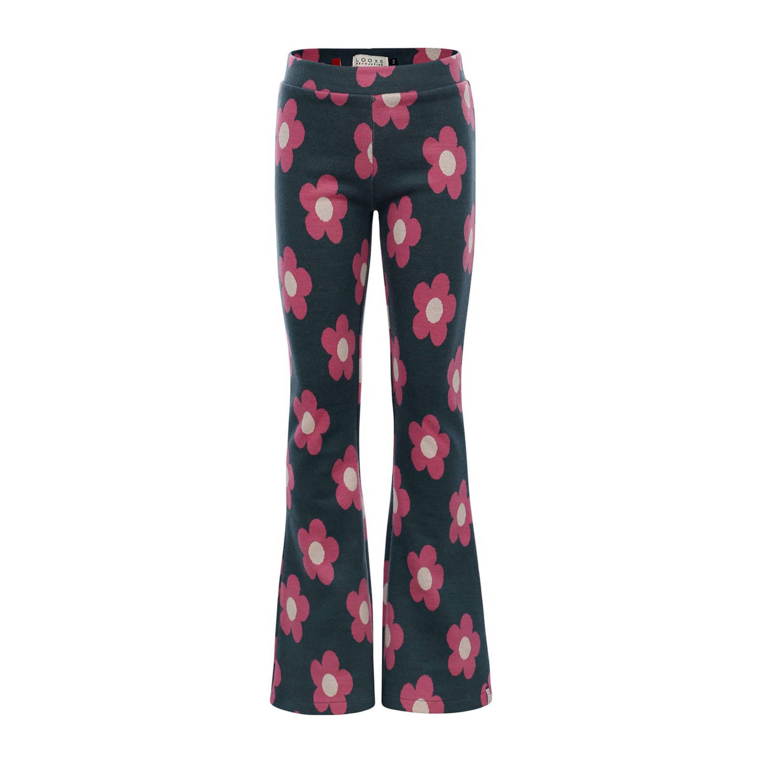 LOOXS little gebloemde flared broek donkergroen paars