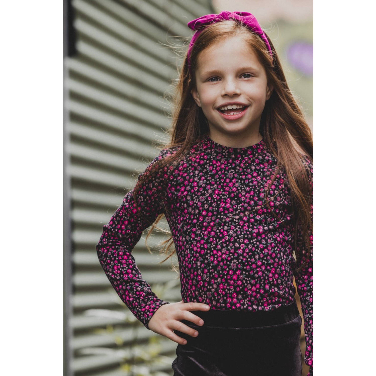 LOOXS little gebloemde longsleeve zwart fuchsia