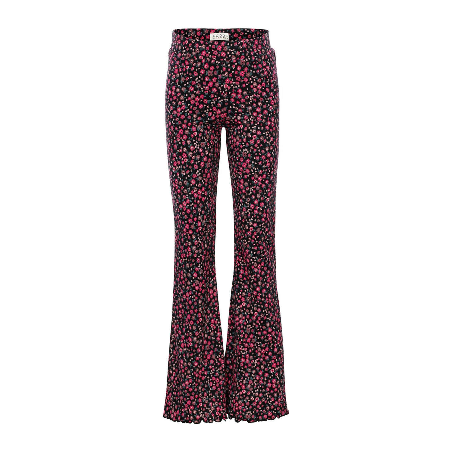 LOOXS little gebloemde flared broek zwart fuchsia