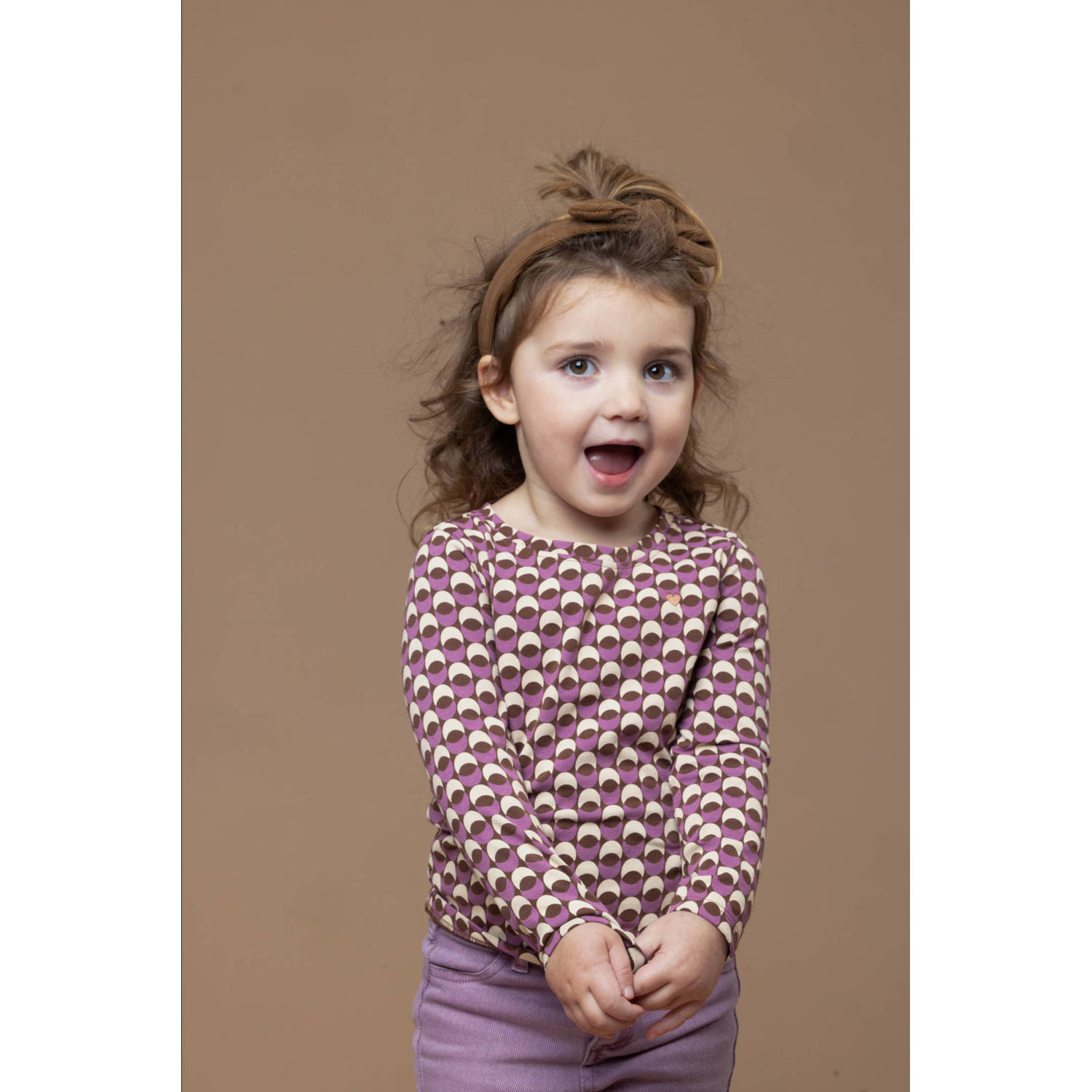 LOOXS little longsleeve met all over print paars bruin ecru Multi Meisjes Stretchkatoen Ronde hals 116