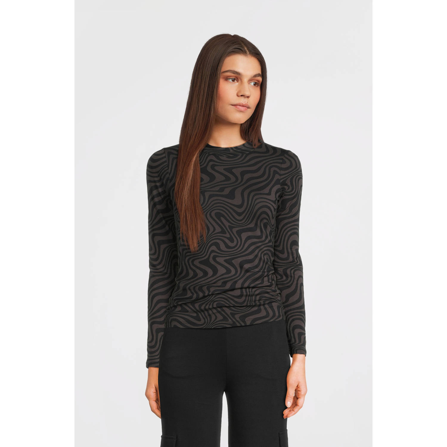 LOOXS 10sixteen top met all over print donkergrijs zwart