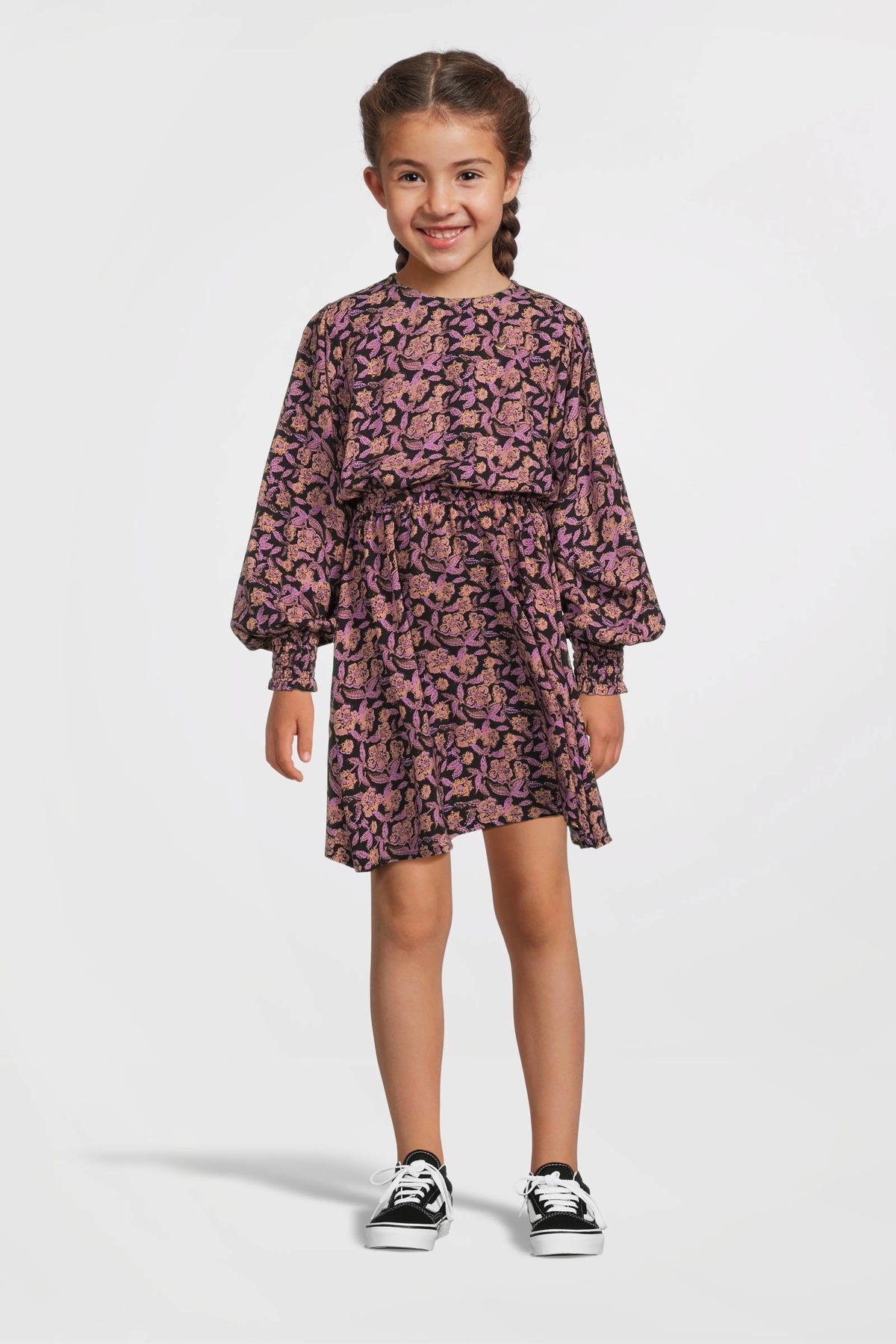 LOOXS little jurk met all over print paars wehkamp