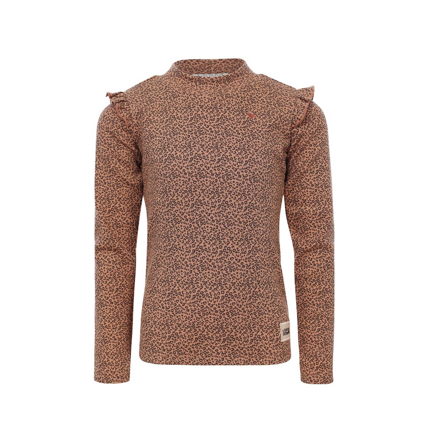 LOOXS little longsleeve met all over print bruin Meisjes Stretchkatoen Ronde hals 116