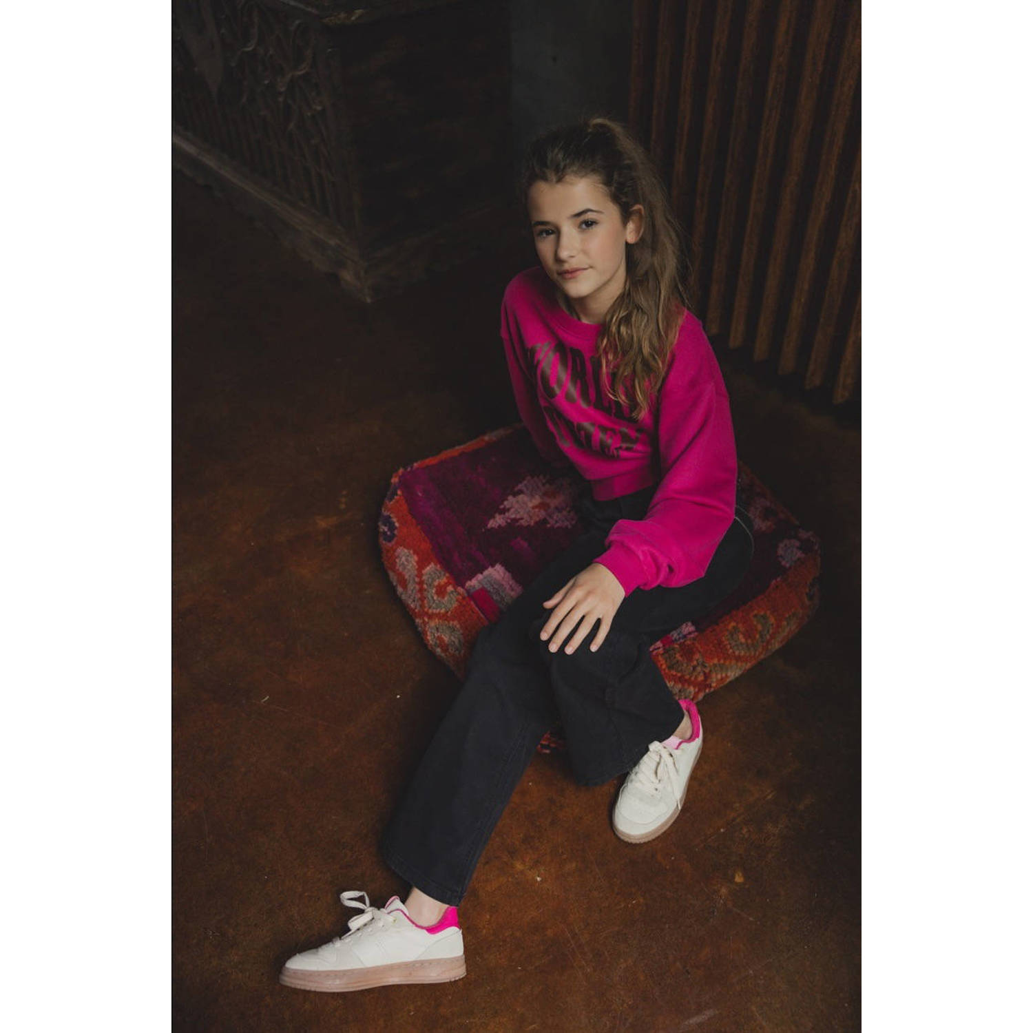 LOOXS 10sixteen sweater met tekst felroze