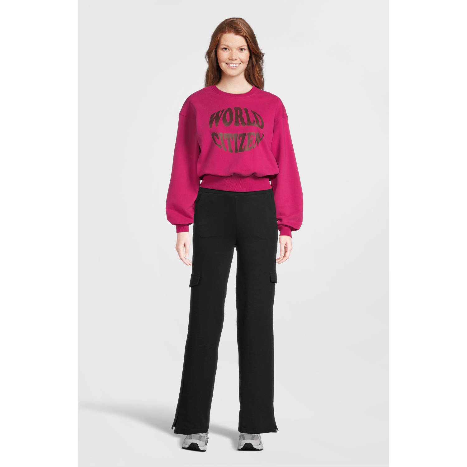 LOOXS 10sixteen sweater met tekst felroze