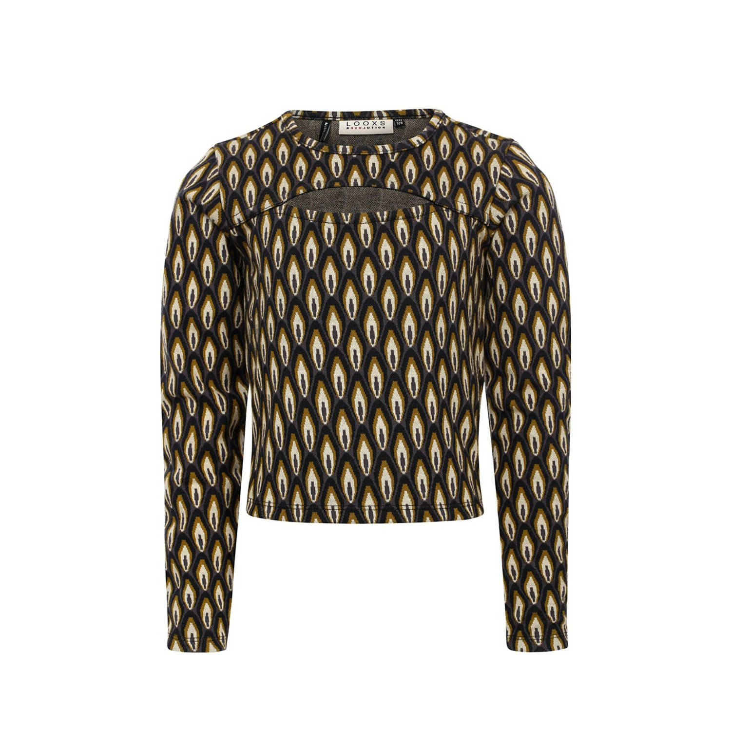 LOOXS 10sixteen top met all over print en open detail mosgoen zwart