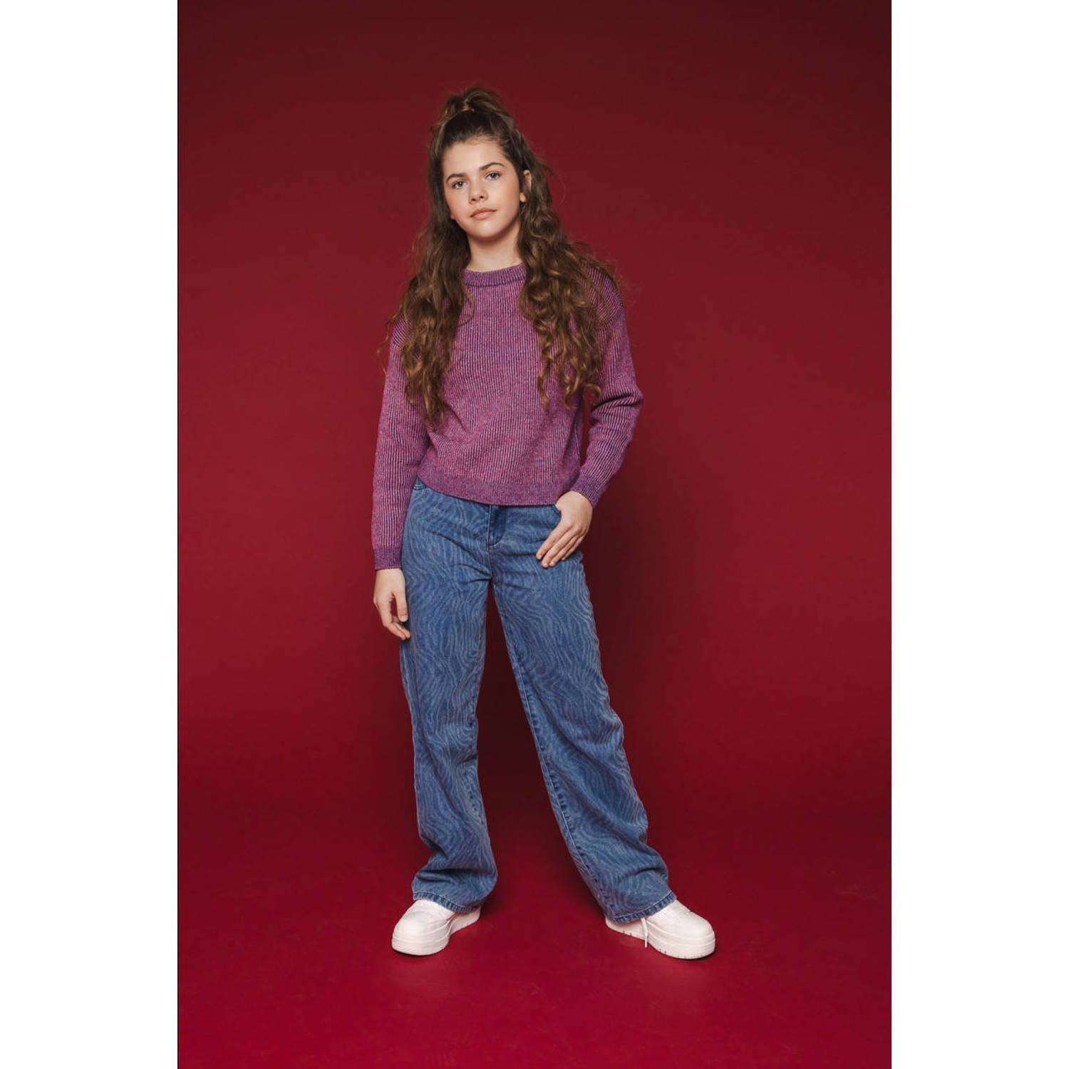 LOOXS 10sixteen pullover roze Trui Meisjes Polyester Ronde hals Meerkleurig 128