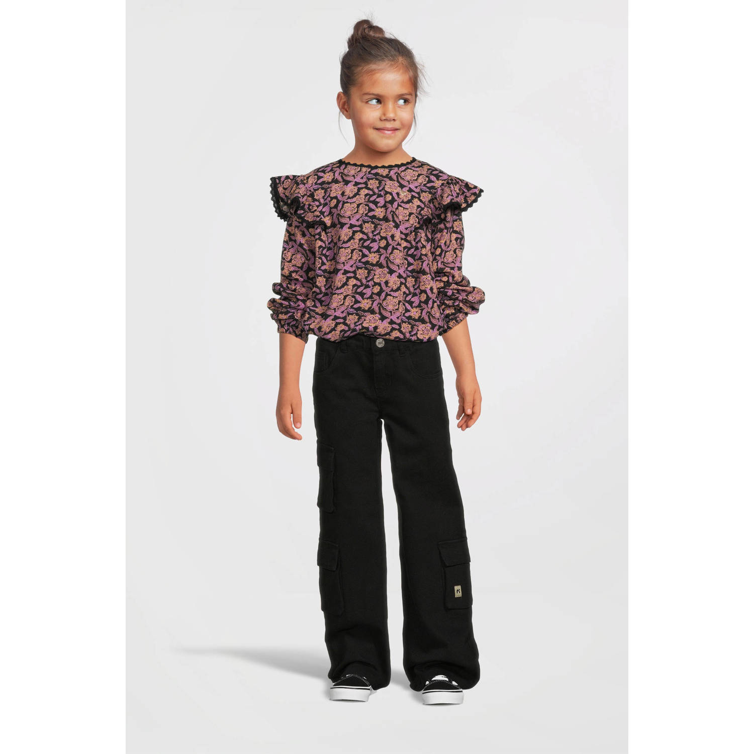 LOOXS little blouse met all over print paars