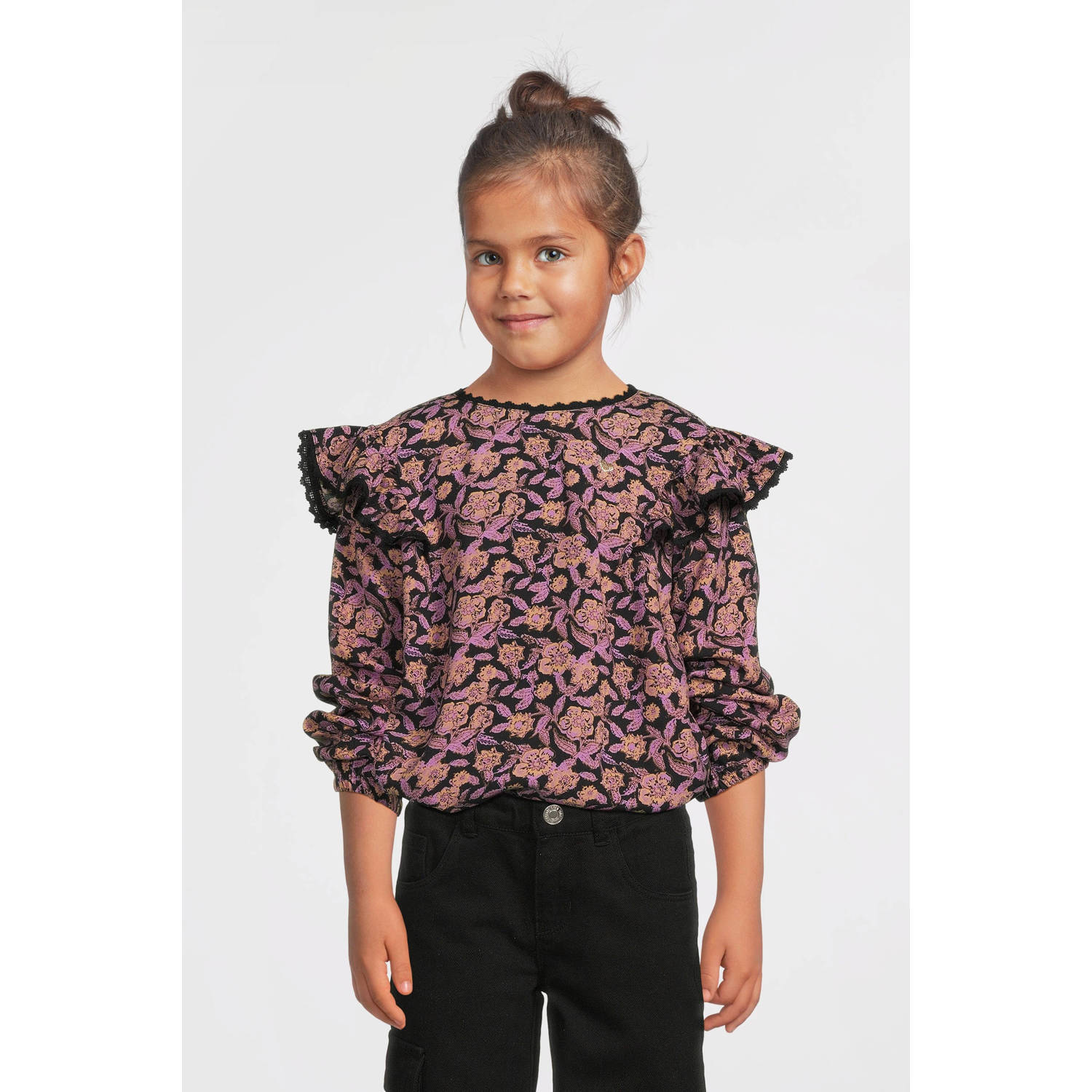 LOOXS little blouse met all over print paars Meisjes Viscose Ronde hals 116