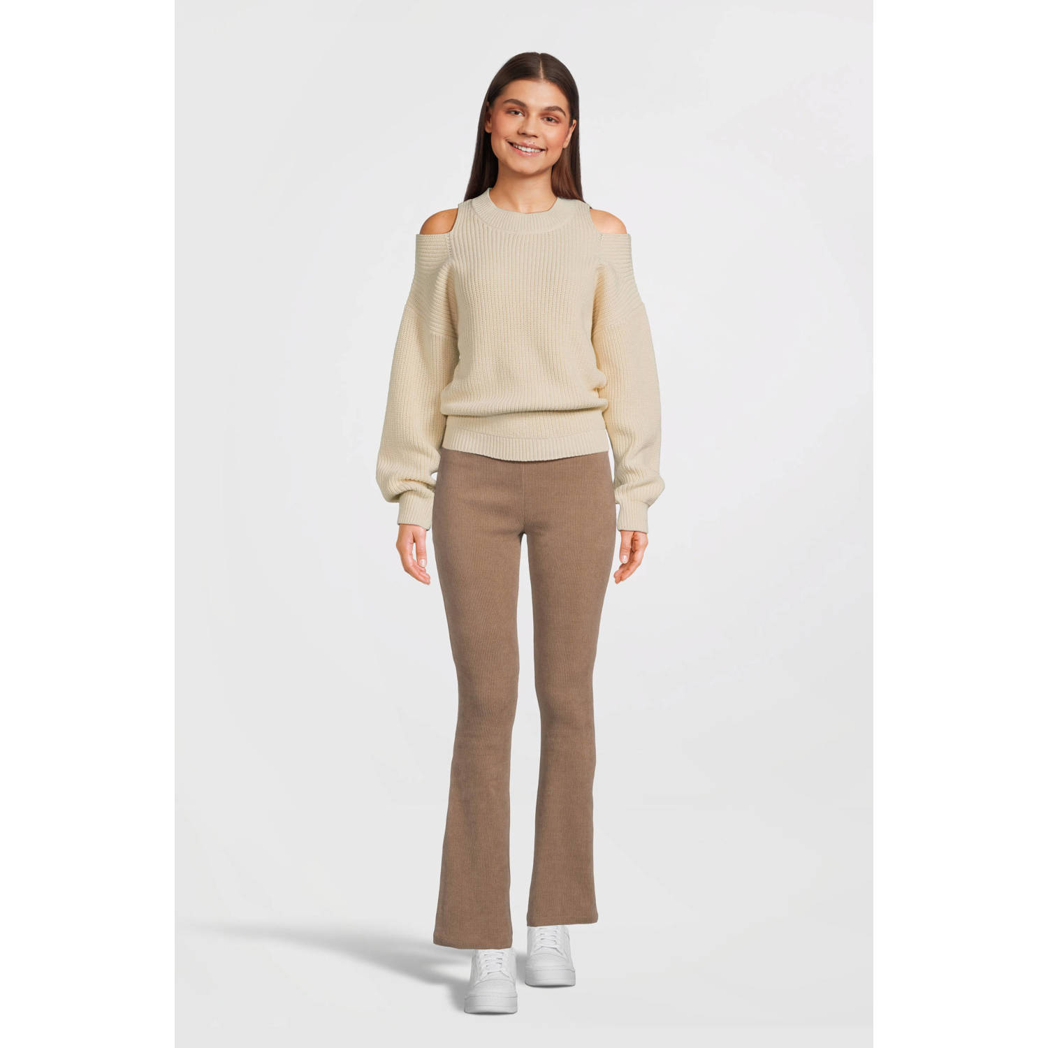 LOOXS 10sixteen corduroy flared broek greige Grijs Effen 170 176