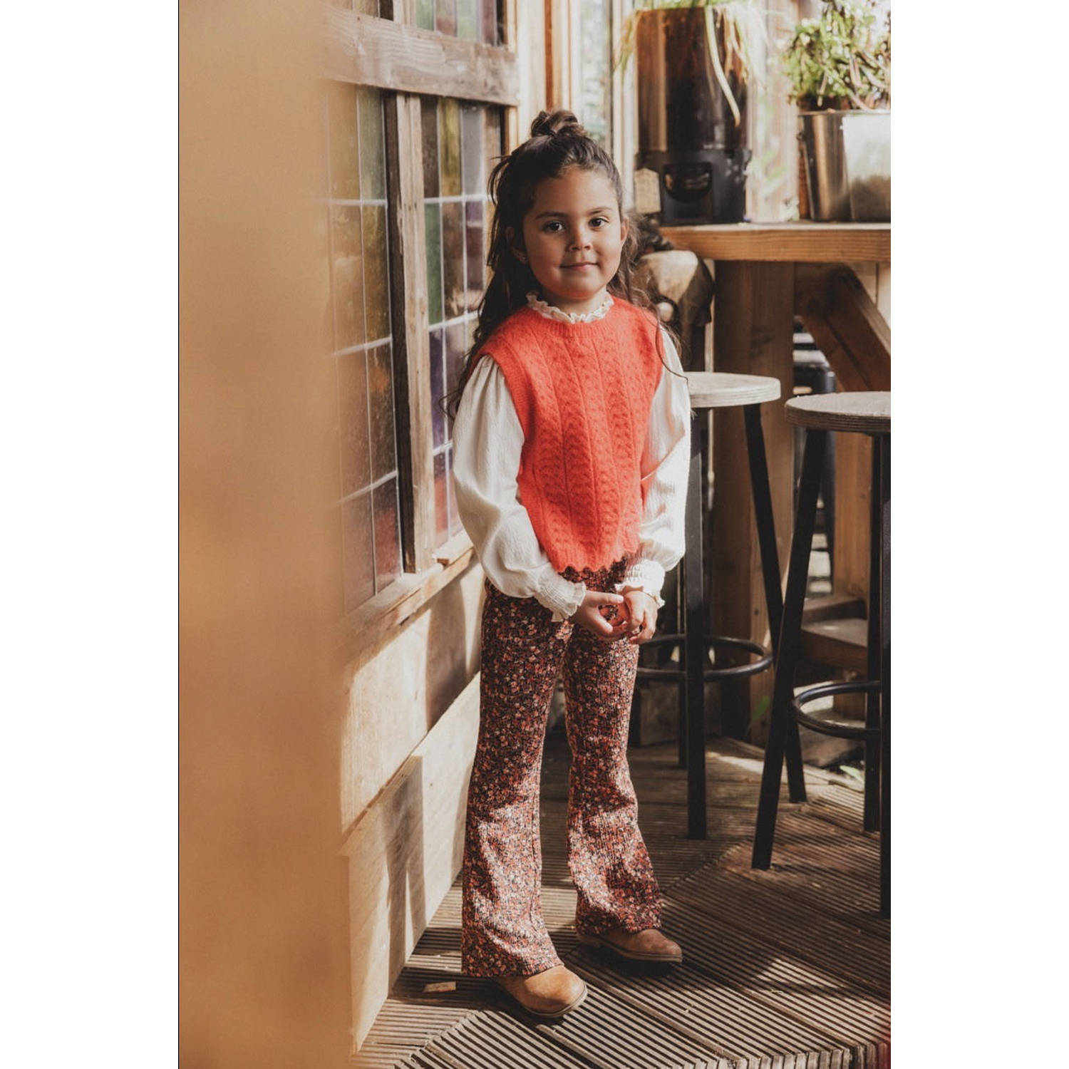 LOOXS little gebloemde flared broek oranje