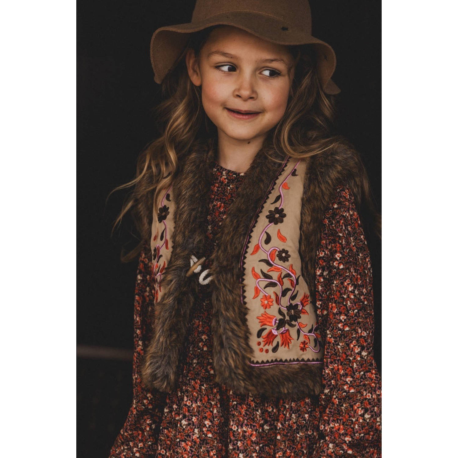 LOOXS little imitatiebont gilet met printopdruk bruin