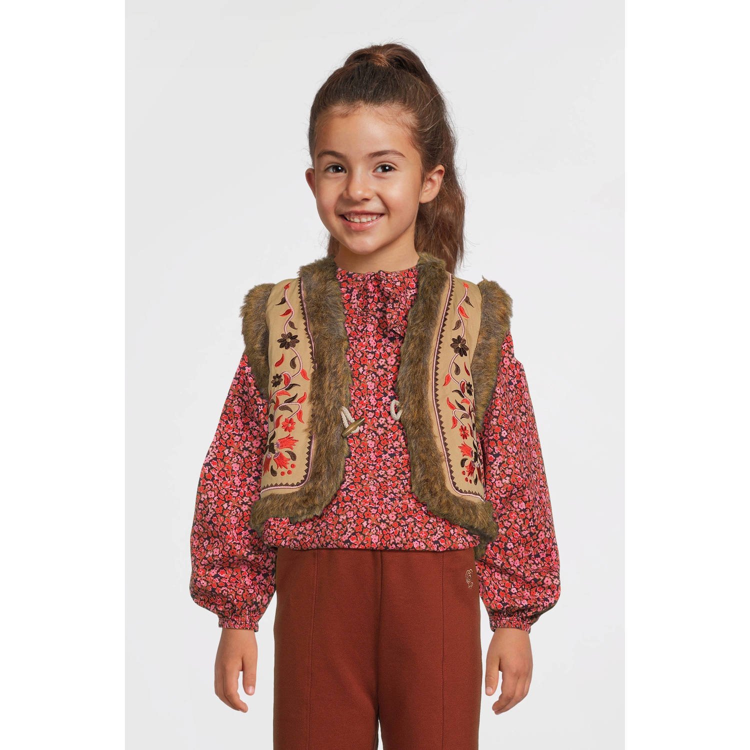 LOOXS little imitatiebont gilet met printopdruk bruin Printopdruk 104 110