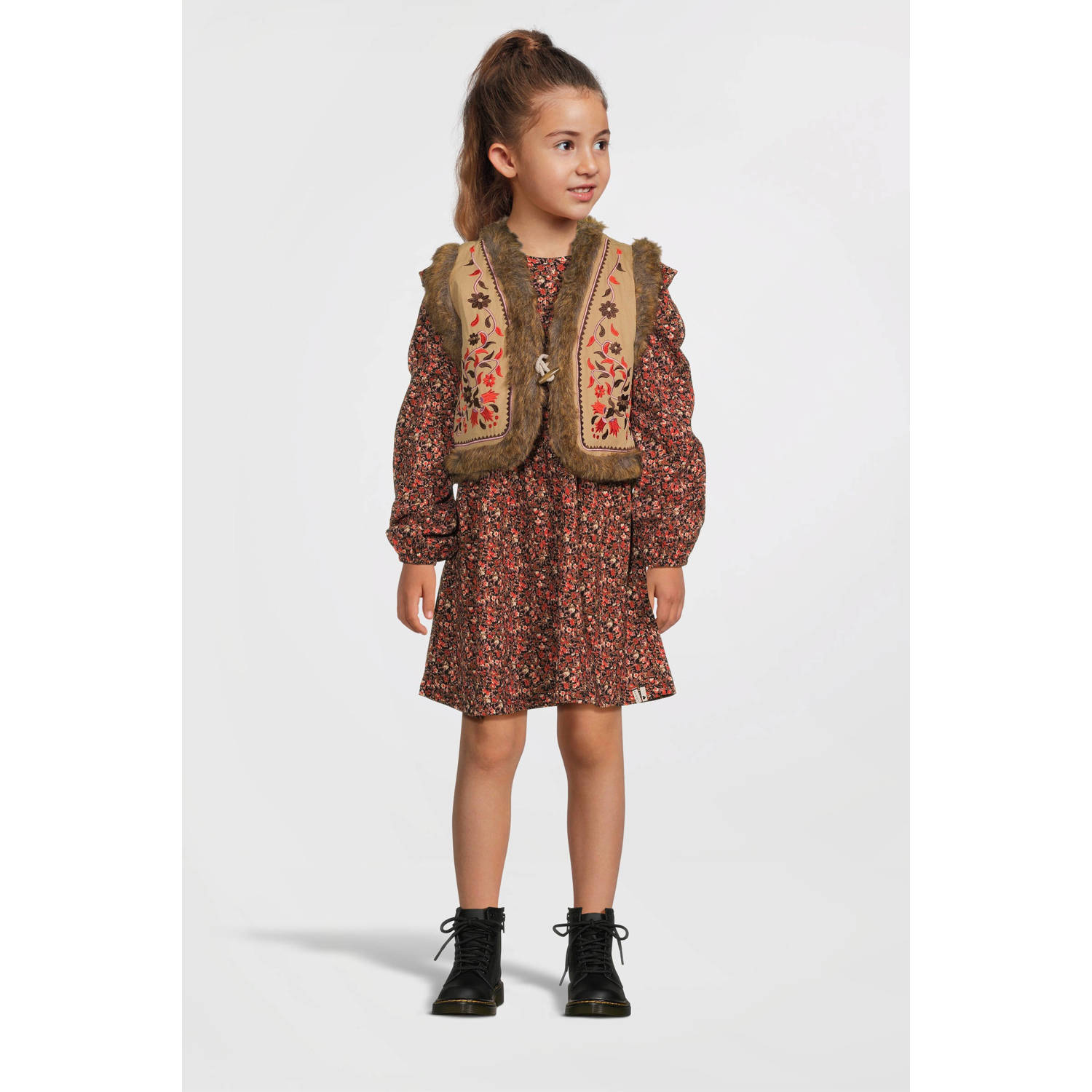 LOOXS little imitatiebont gilet met printopdruk bruin