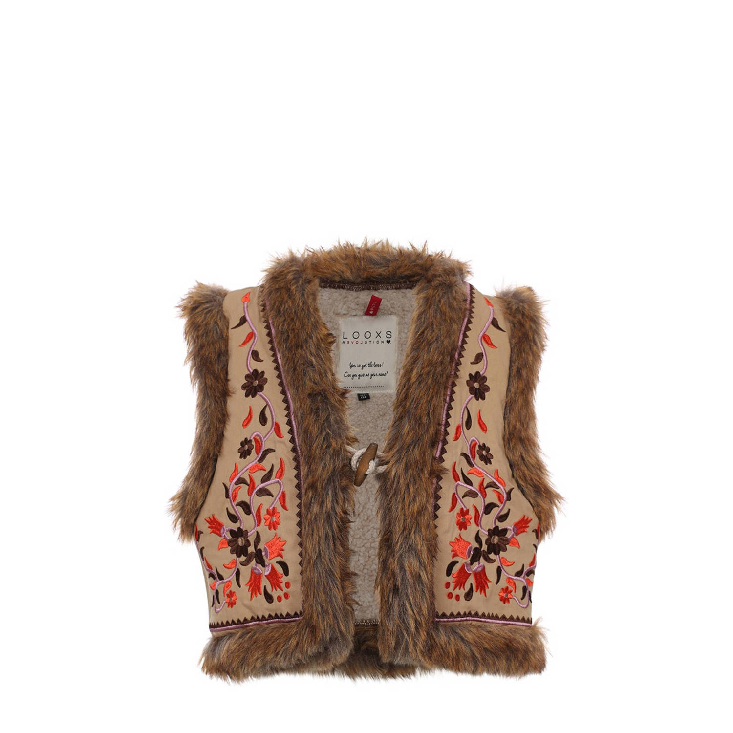 LOOXS little imitatiebont gilet met printopdruk bruin Printopdruk 128 134