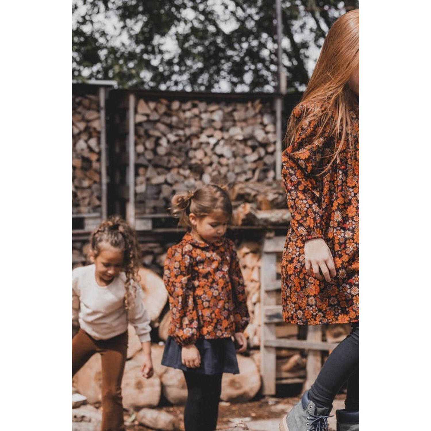 LOOXS little gebloemde corduroy jurk oranje