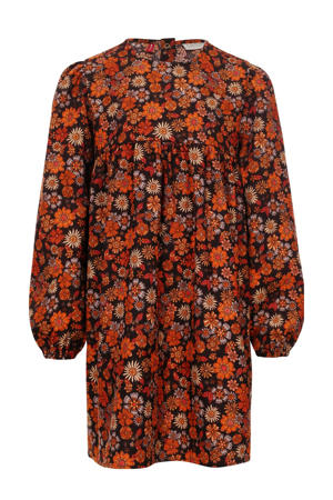 gebloemde corduroy jurk oranje