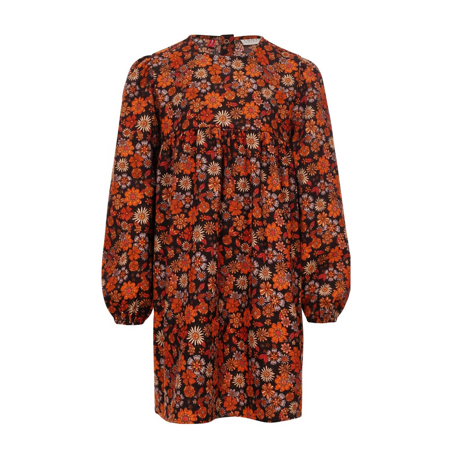 LOOXS little gebloemde corduroy overgooier oranje Jurk Bloemen 116