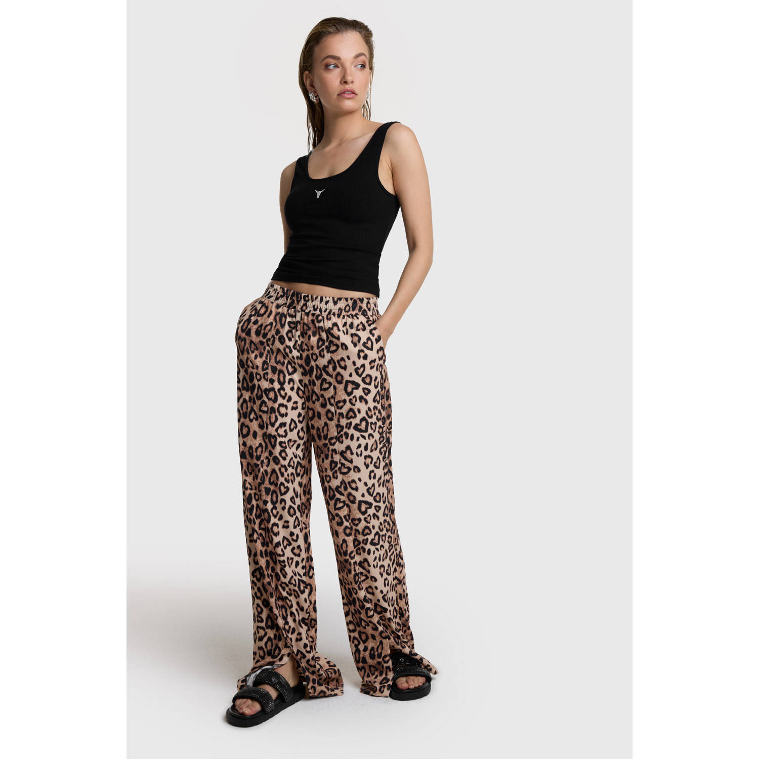 Alix The Label Luipaard Twill Broek Stijlvolle Damesbroek Brown Dames