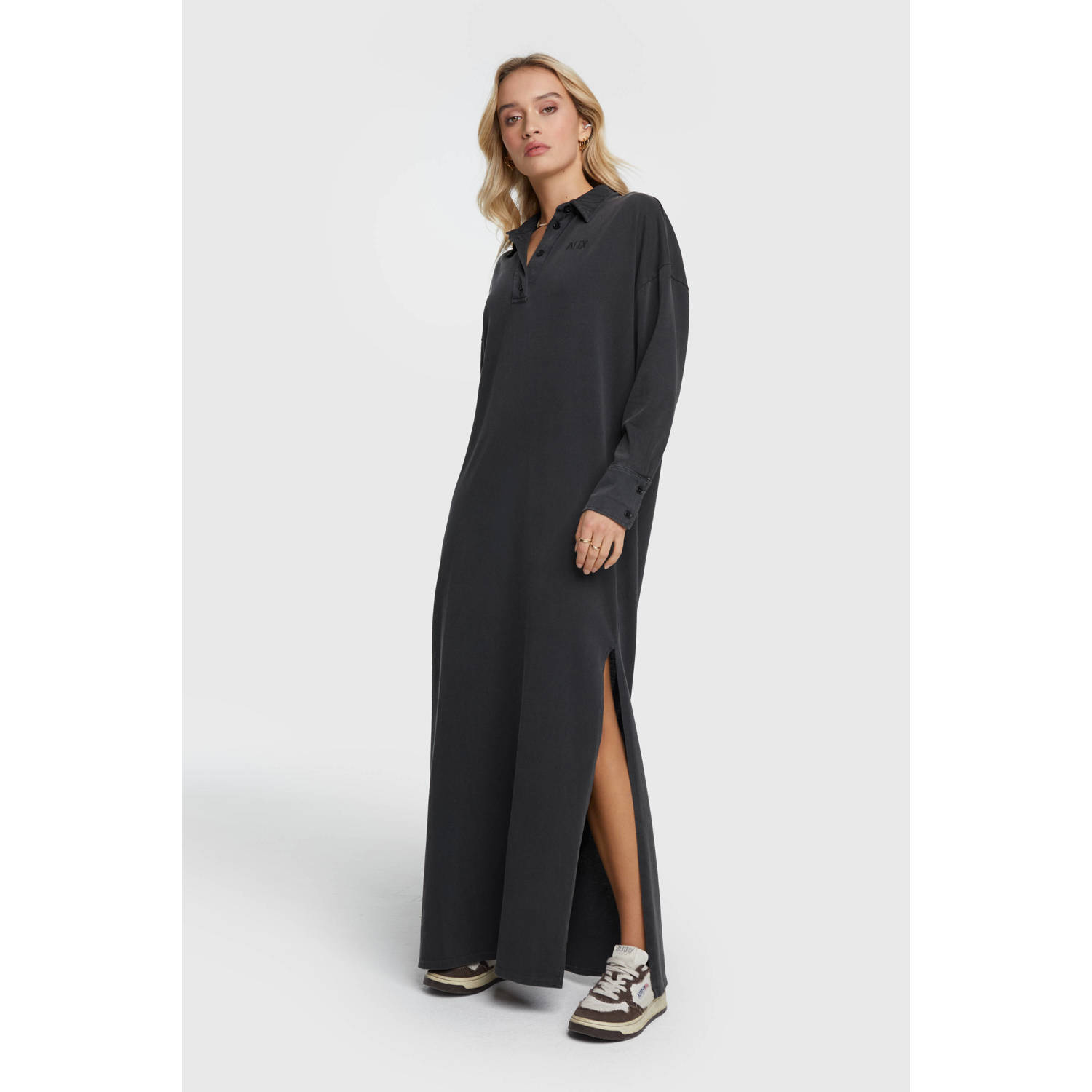 ALIX THE LABEL Dames Jurken Ladies Knitted Maxi Polo Dress Grijs