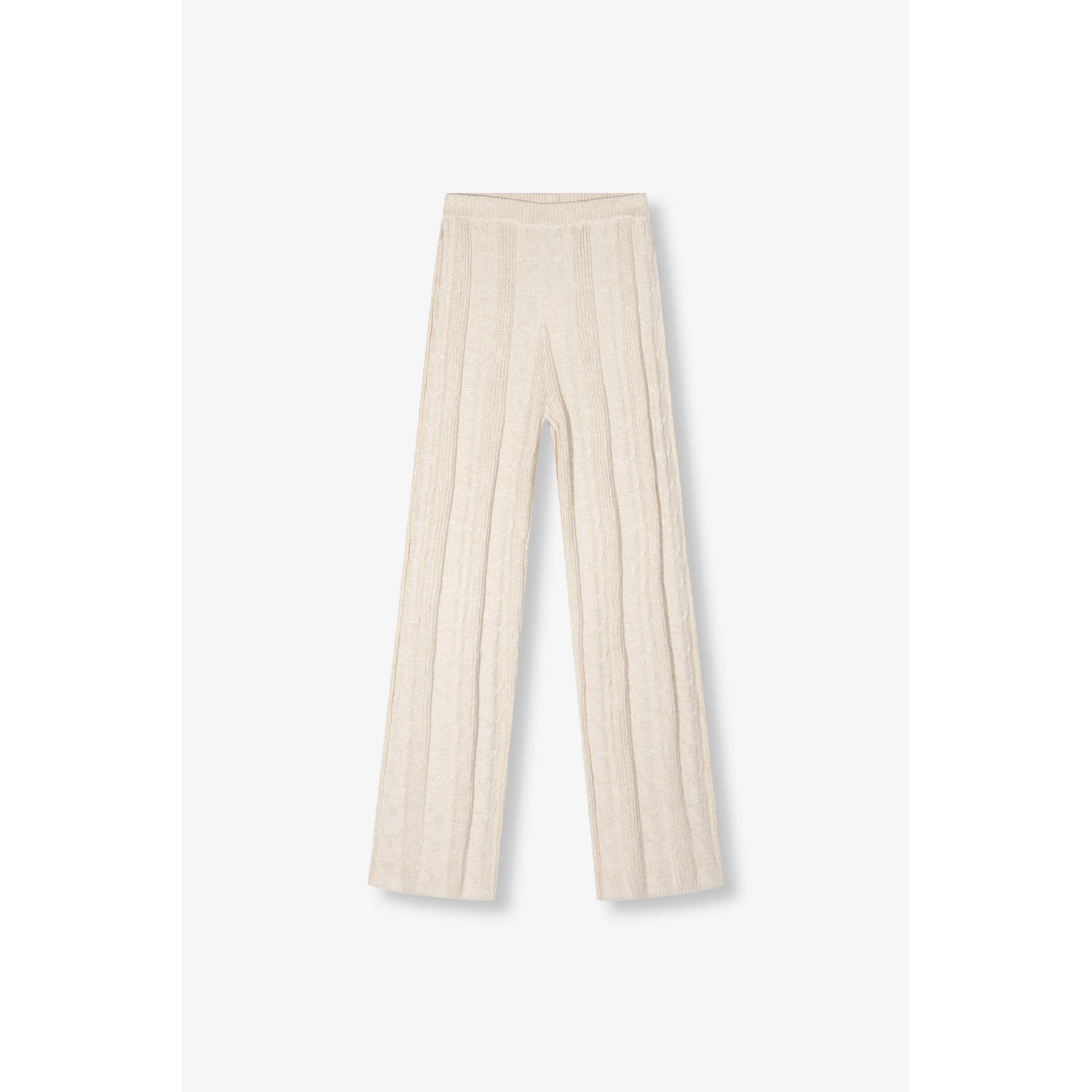 Alix the Label high waist straight fit broek met ingebreid patroon ecru