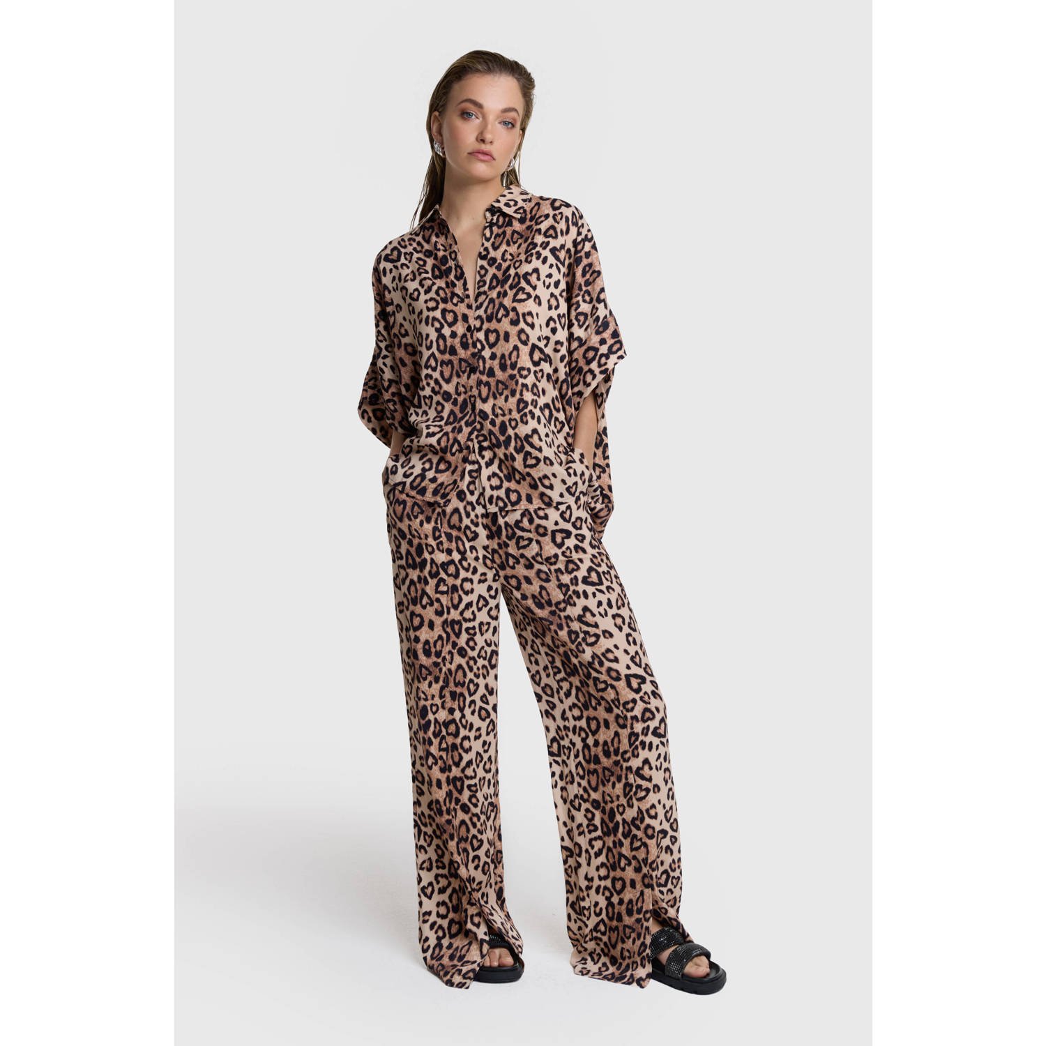 Alix the Label blouse met panterprint bruin zwart