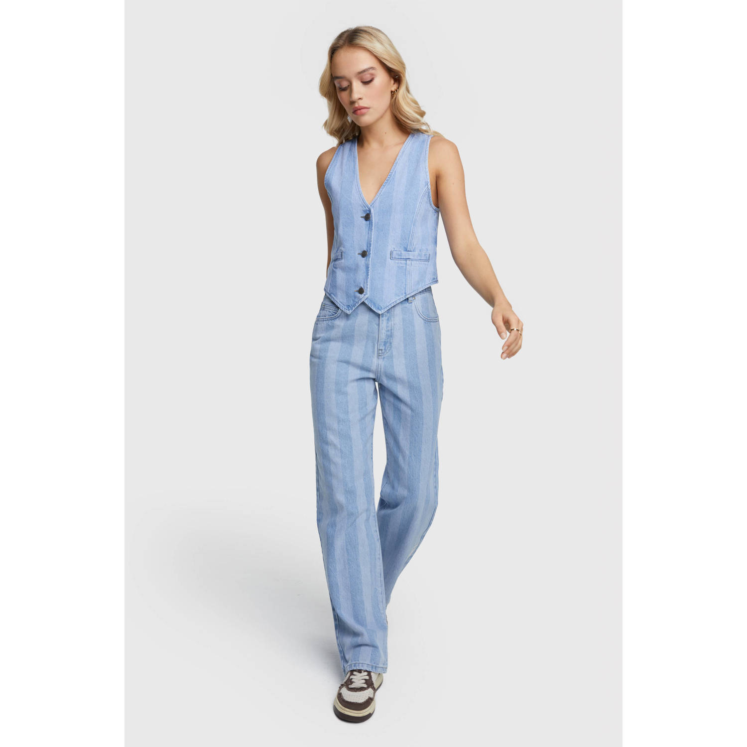 Alix the Label gestreept gilet light blue denim