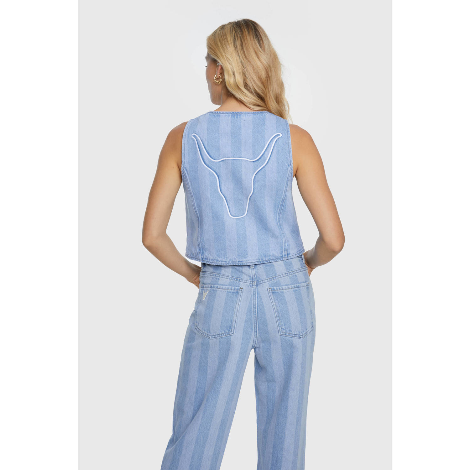 Alix the Label gestreept gilet light blue denim
